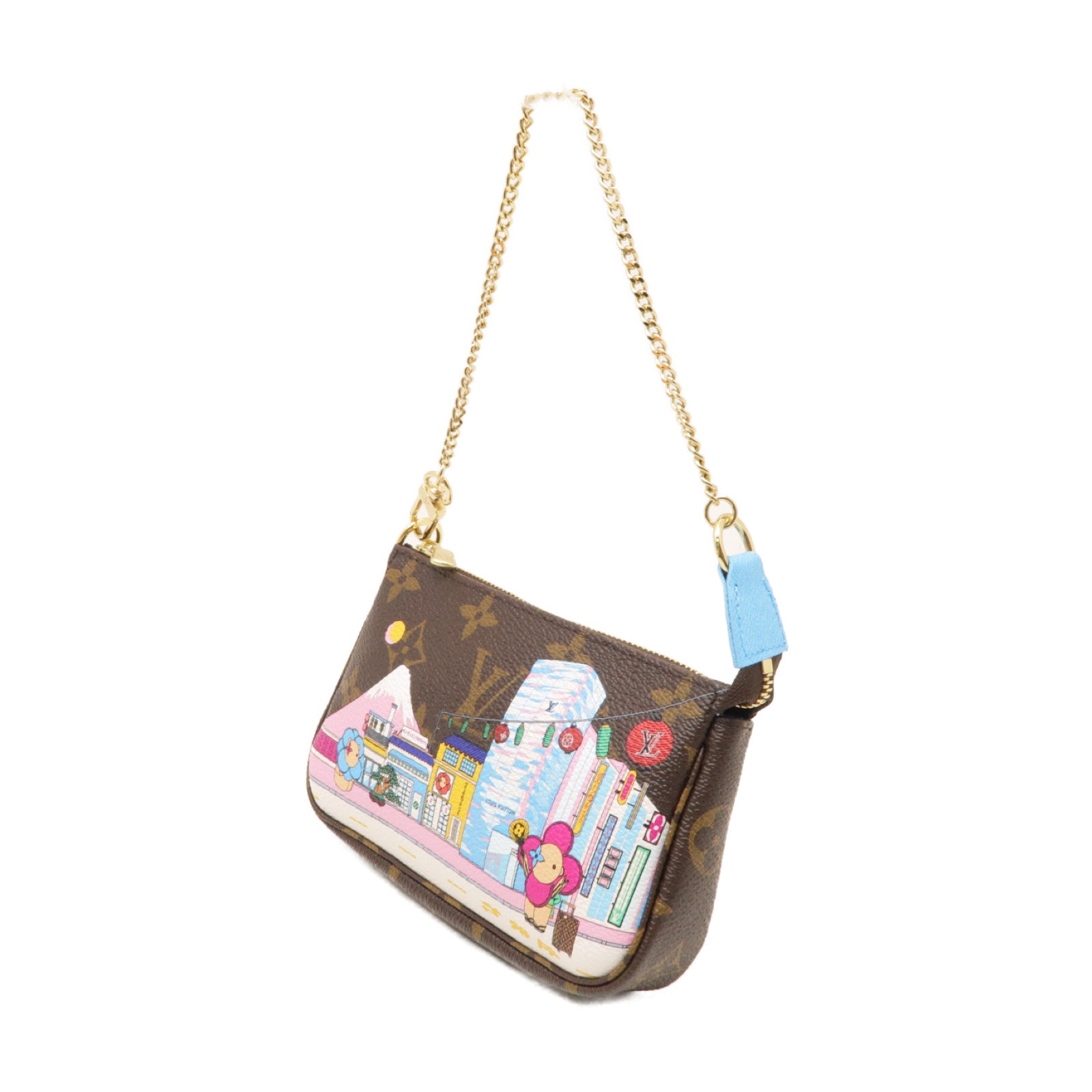 LOUIS VUITTON Monogram Mini Pochette Accessoires金扣鏈帶手挽袋啡色