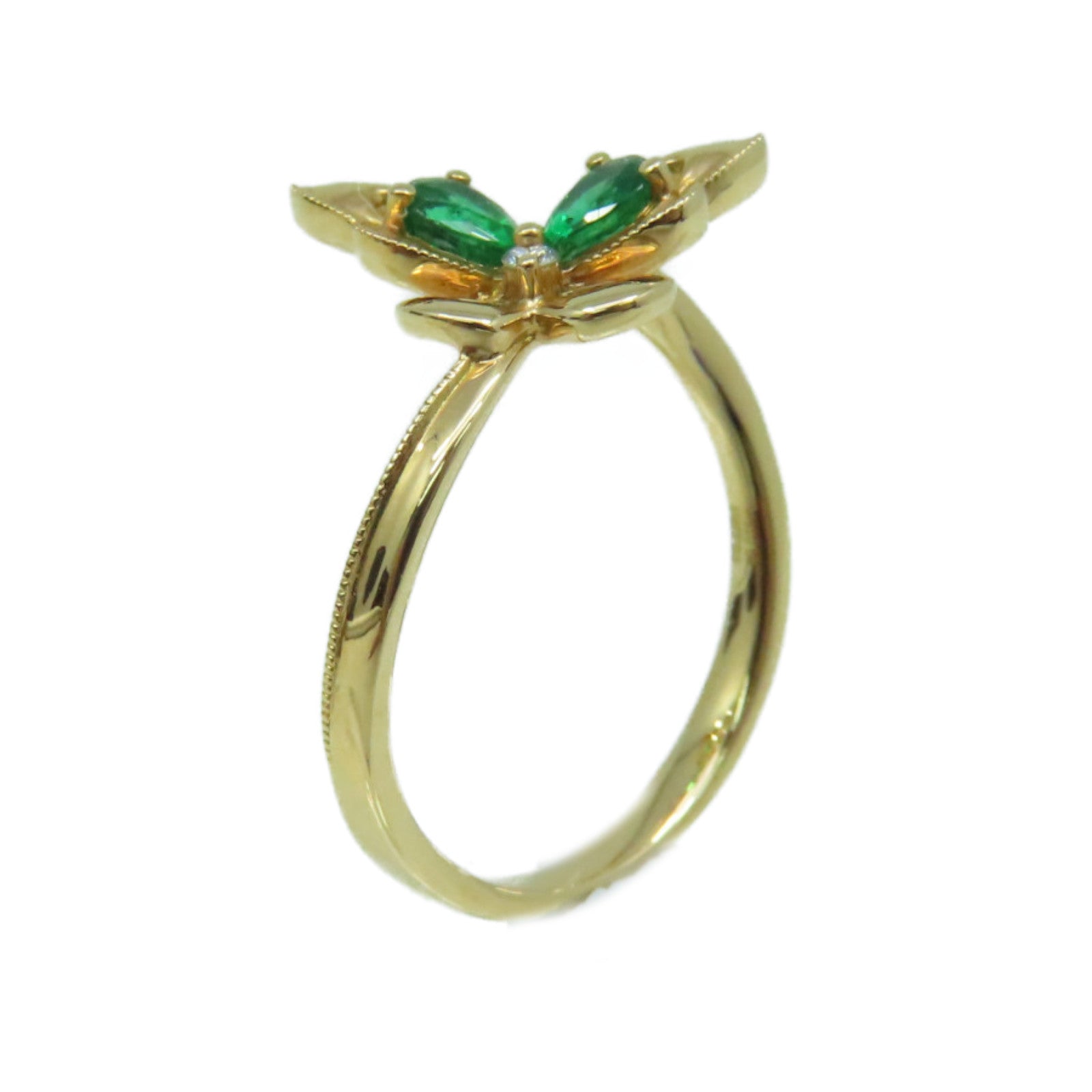 JEWELRY 【激減優惠】18K玫瑰金/0.33綠寶石/0.02ct鑽石Emerald Ring戒指US#6