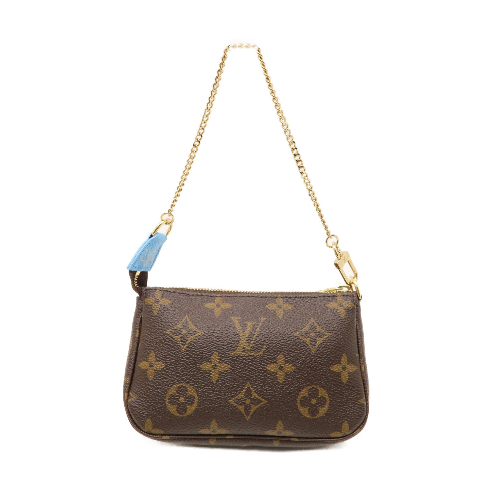LOUIS VUITTON Monogram Mini Pochette Accessoires金扣鏈帶手挽袋啡色