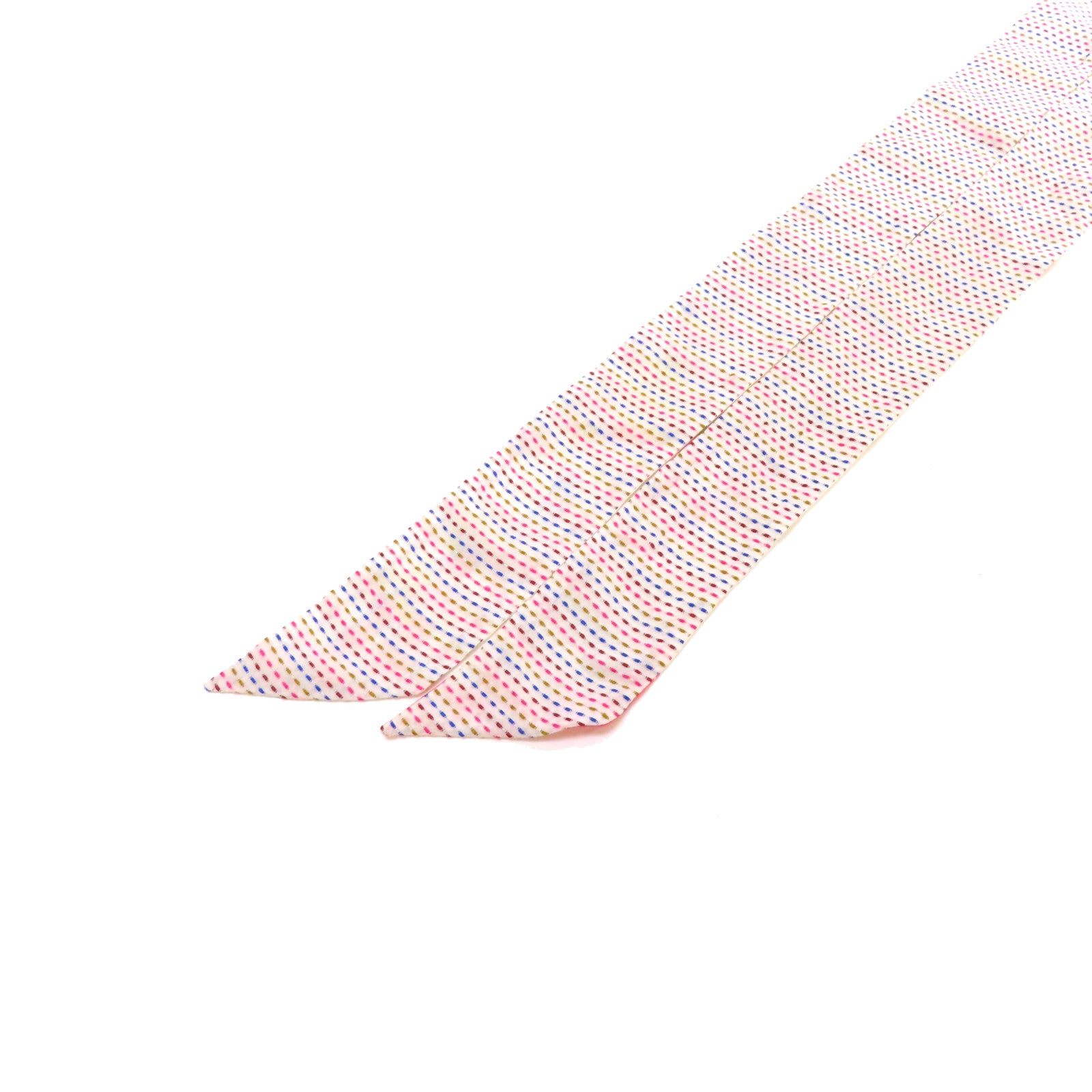 HERMES 絲質Long Twilly Scarf絲巾白色/粉紅色/彩色