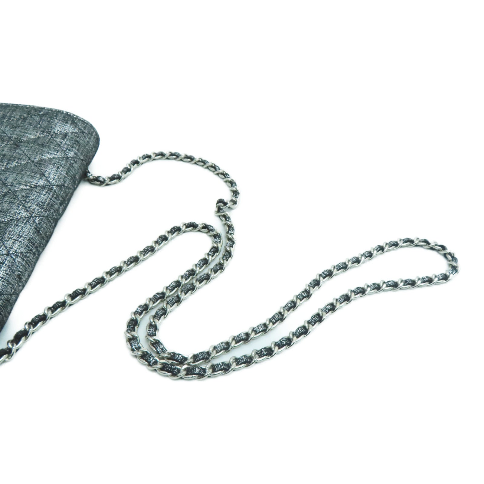 CHANEL Rhombus Canvas Wallet On Chain Silver Buckle Shoulder Bag Silver/Black