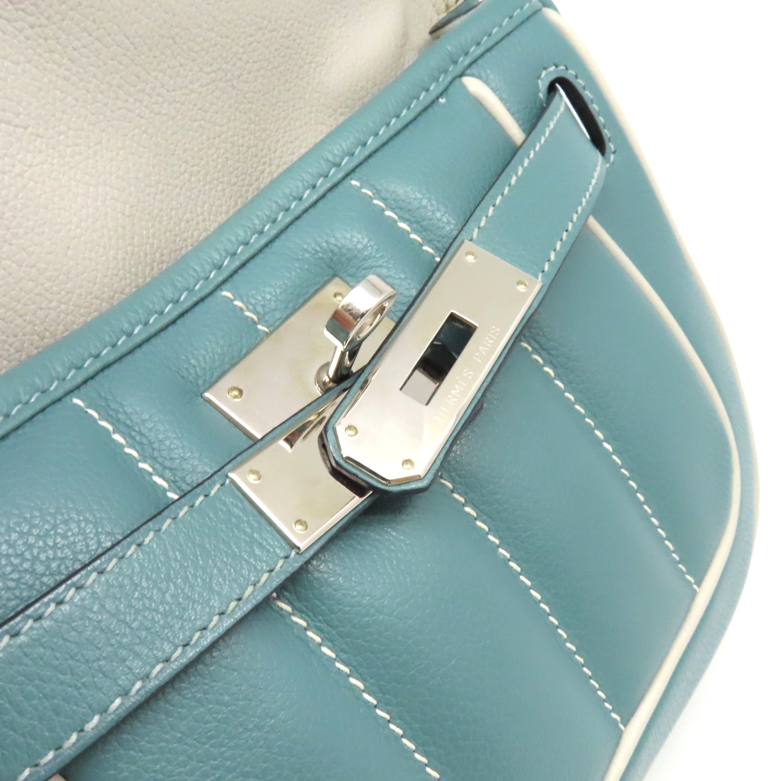 HERMES Evercolor皮革Berline Shoulder Bag銀扣肩背袋藍灰色
