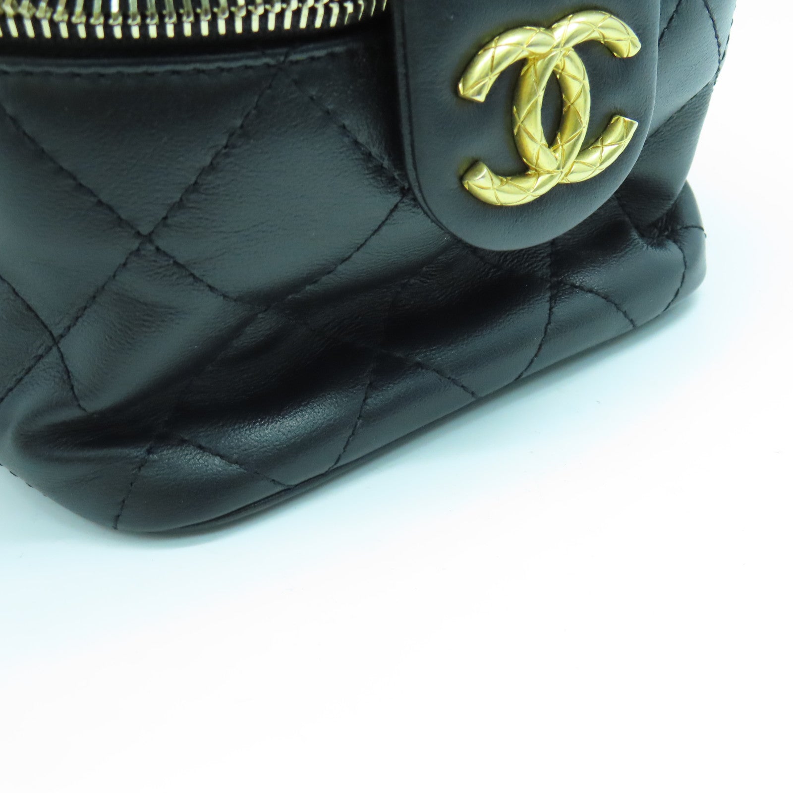 CHANEL 菱格牛皮皮革Chain Shoulder Bag金扣鏈帶肩背袋黑色