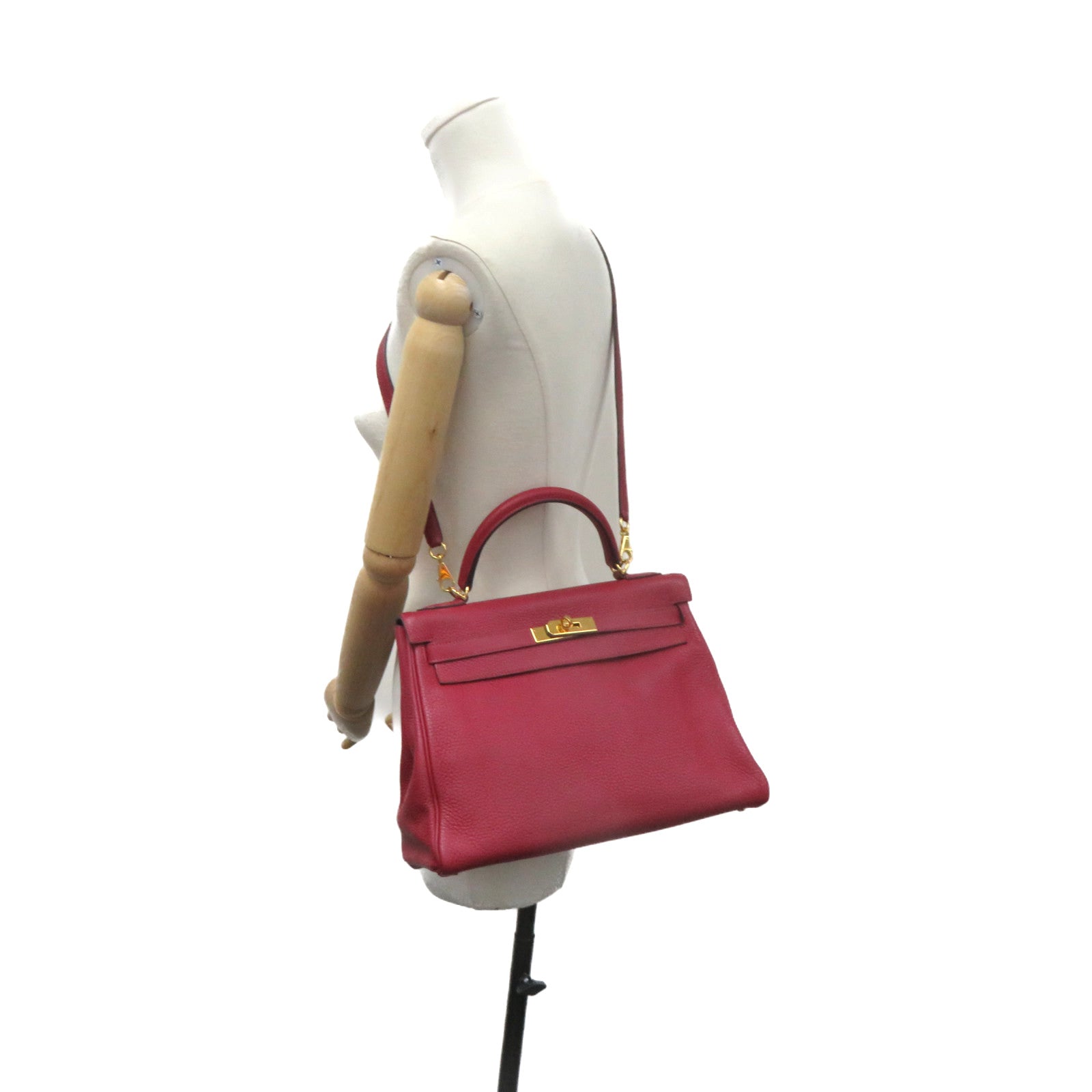 HERMES 【激減優惠】Togo皮革Kelly 32 2Way Hand Bag金扣手挽肩背兩用袋法拉利紅