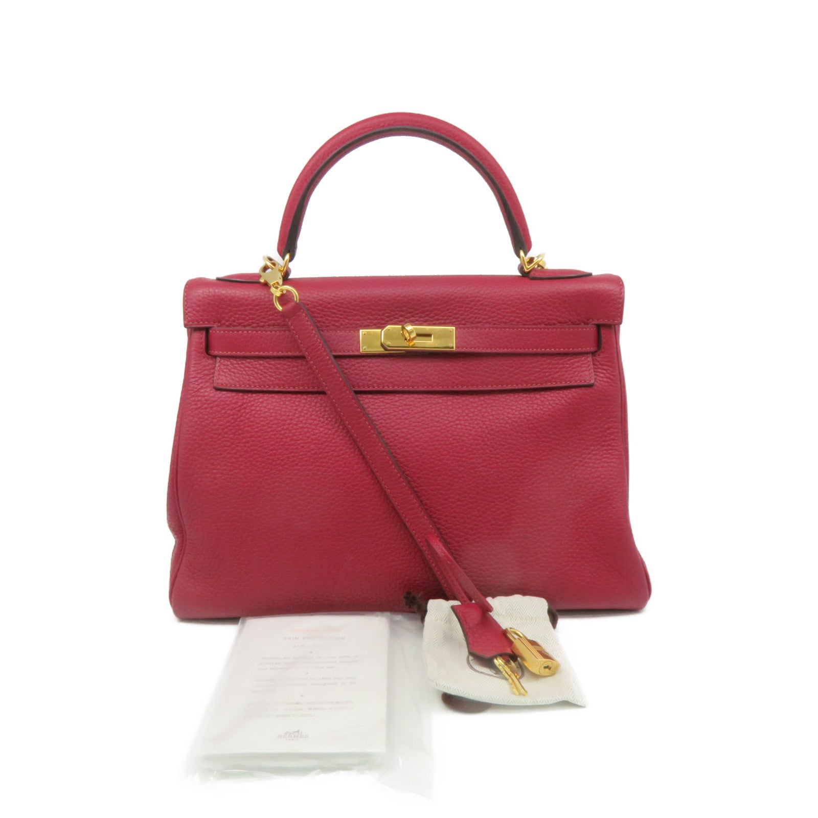 HERMES 【激減優惠】Togo皮革Kelly 32 2Way Hand Bag金扣手挽肩背兩用袋法拉利紅