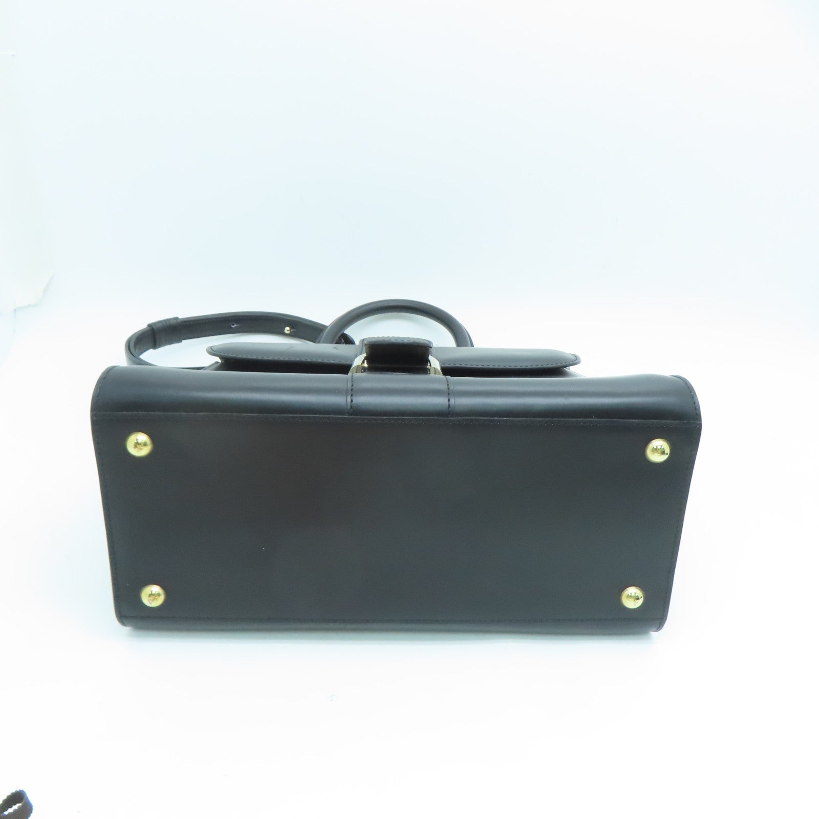 SELECTION Cowhide Leather Delvaux Brillant Gold Buckle Handle Shoulder Bag Black
