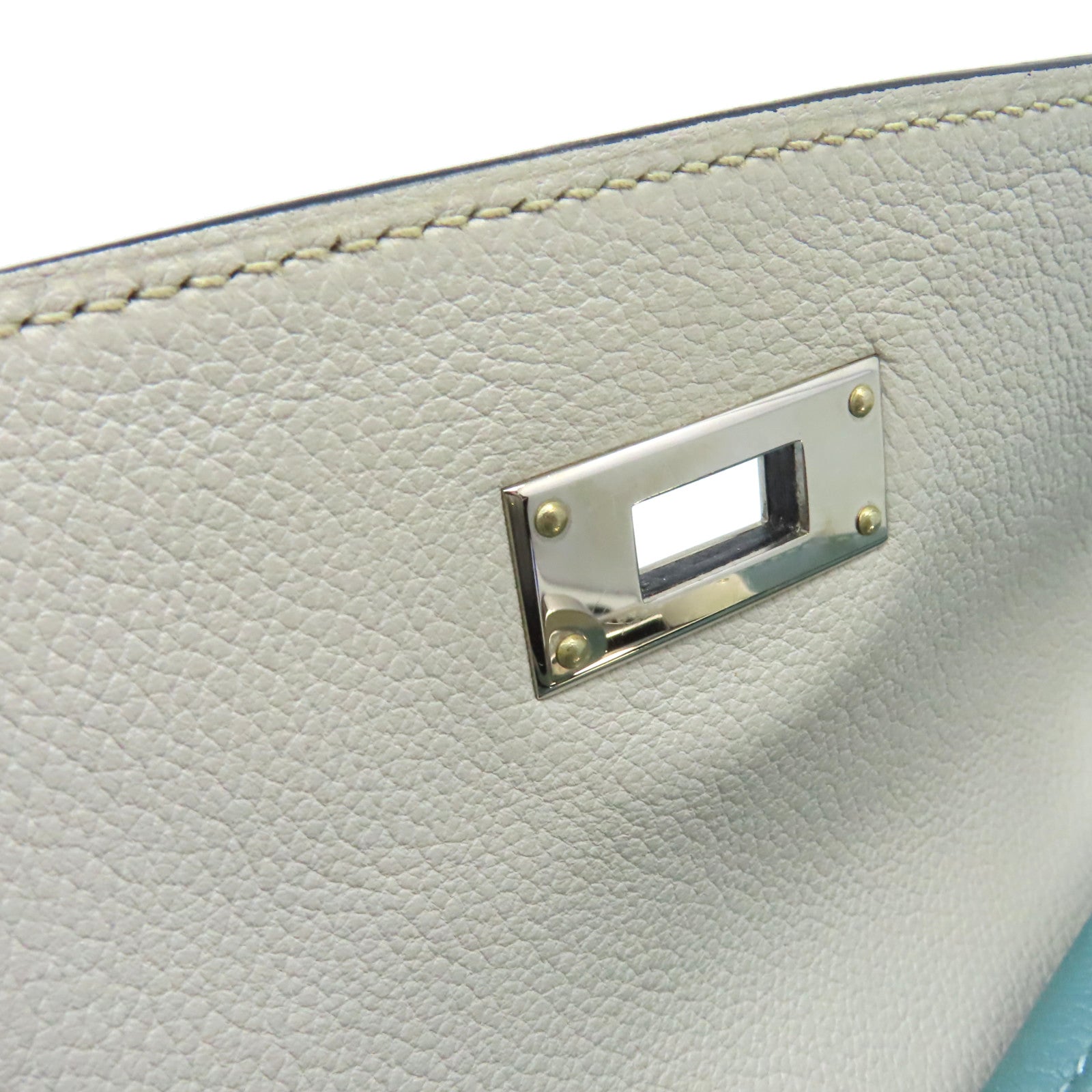 HERMES Evercolor皮革Berline Shoulder Bag銀扣肩背袋藍灰色