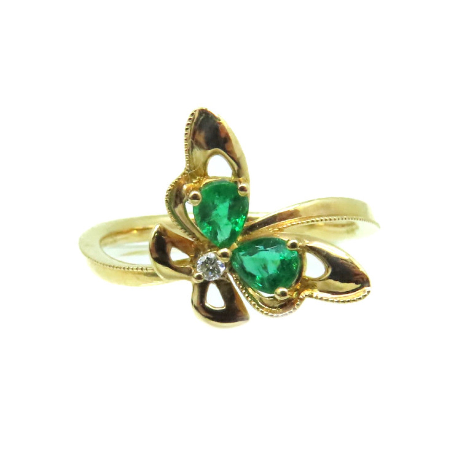 JEWELRY 【激減優惠】18K玫瑰金/0.33綠寶石/0.02ct鑽石Emerald Ring戒指US#6