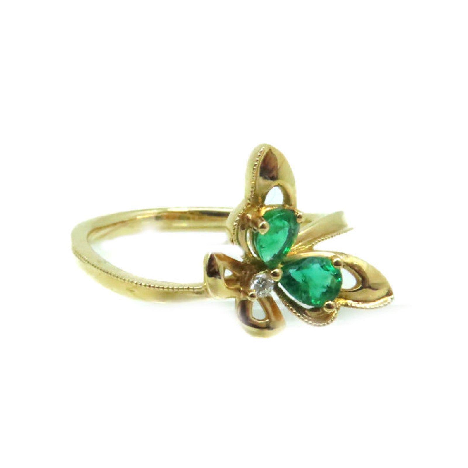 JEWELRY 【激減優惠】18K玫瑰金/0.33綠寶石/0.02ct鑽石Emerald Ring戒指US#6