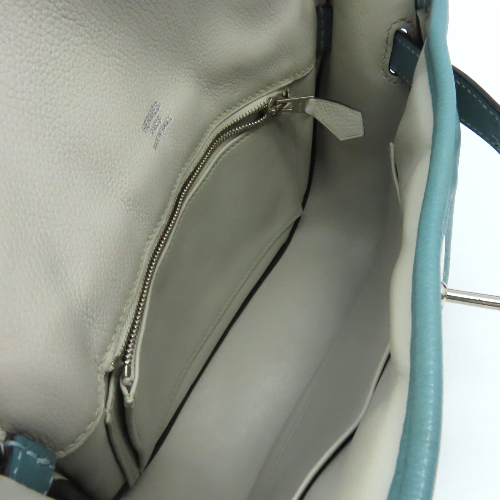 HERMES Evercolor皮革Berline Shoulder Bag銀扣肩背袋藍灰色