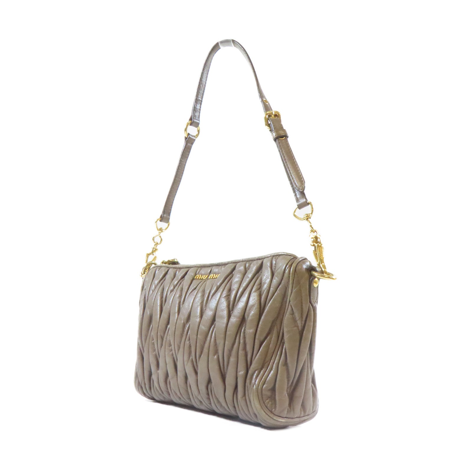 Miu Miu 牛皮皮革Shoulder Bag金扣肩背袋灰色