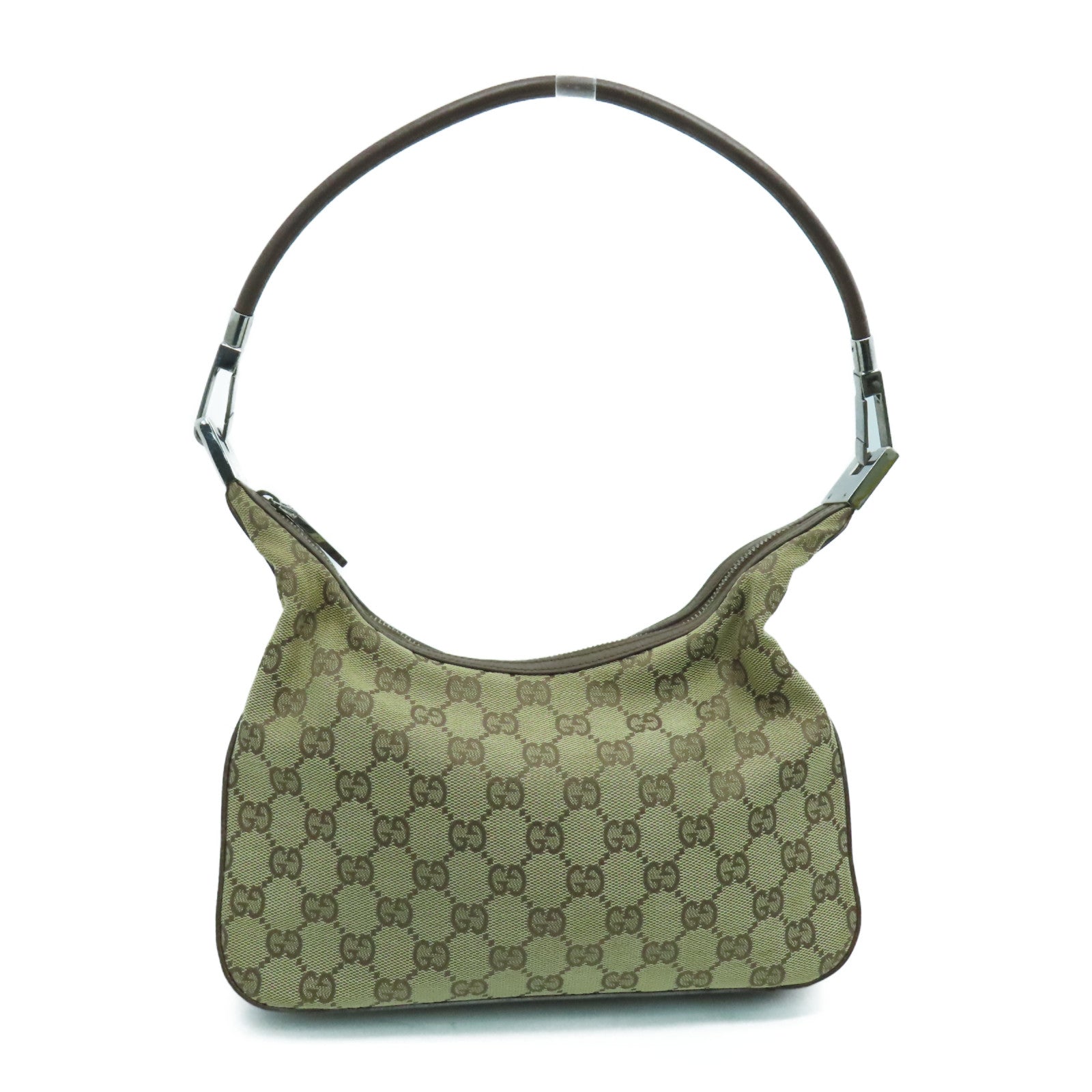 GUCCI 帆布Shoulder Bag銀扣手挽袋/肩背袋啡色