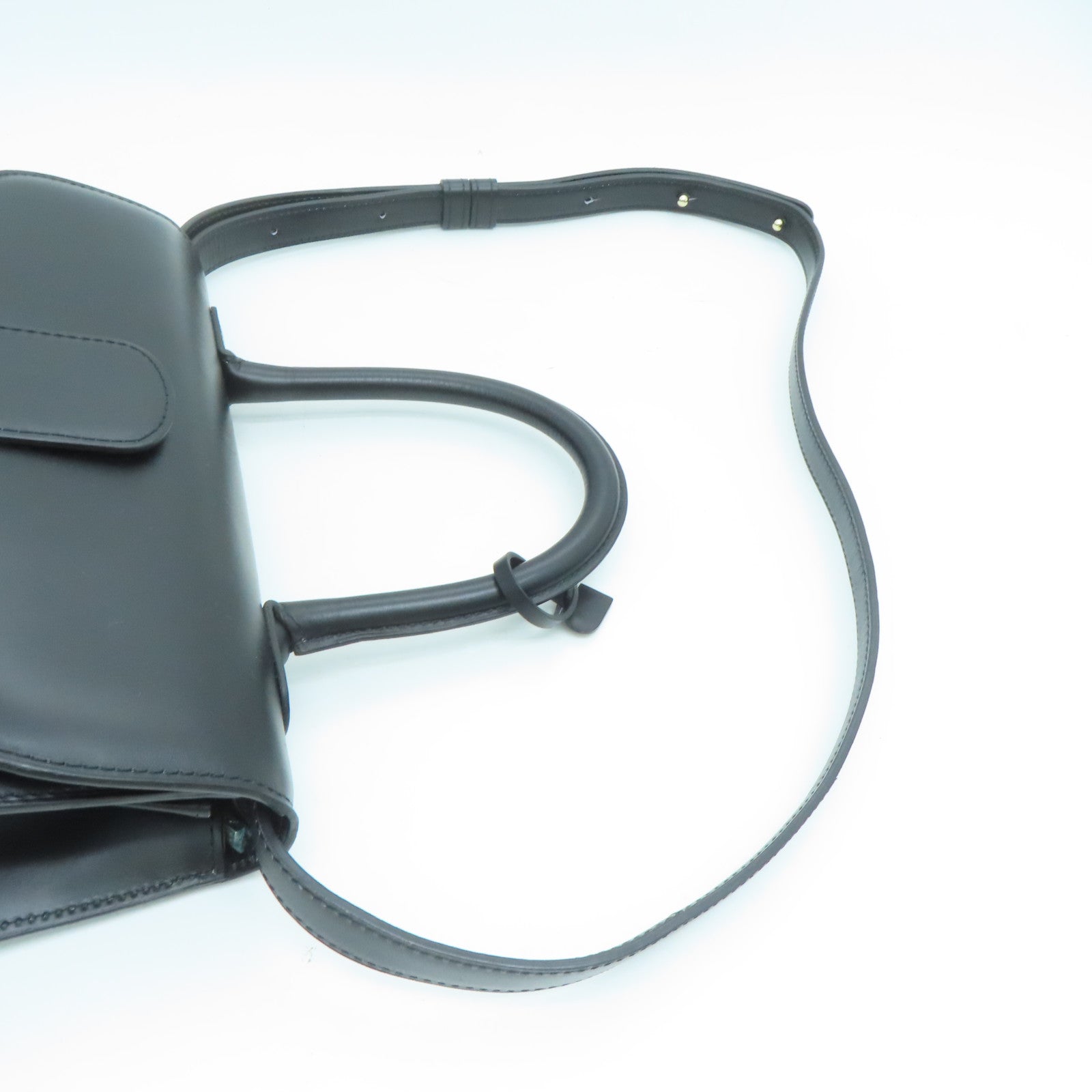 SELECTION Cowhide Leather Delvaux Brillant Gold Buckle Handle Shoulder Bag Black