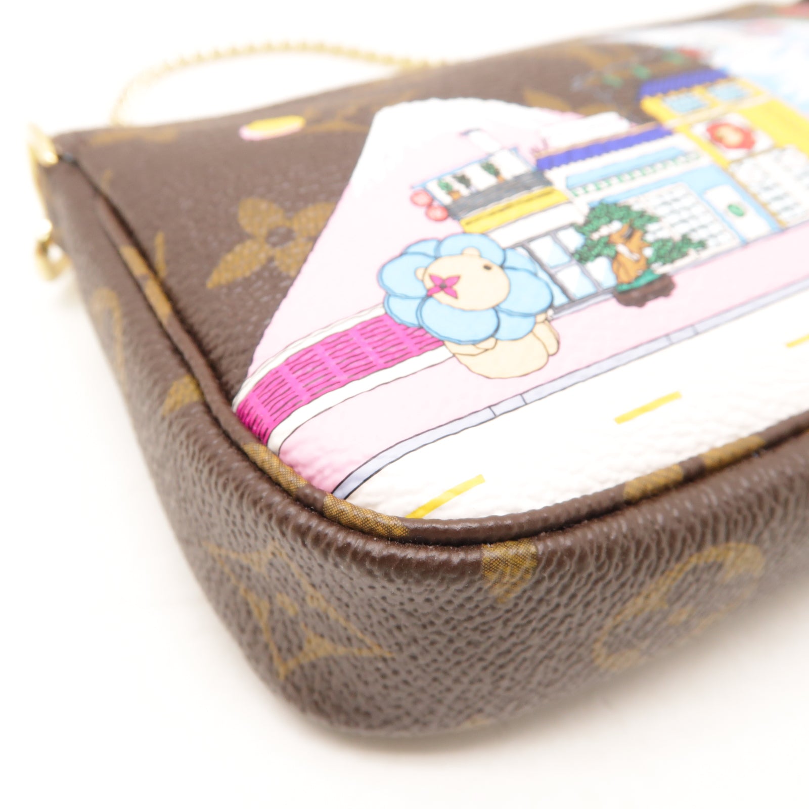 LOUIS VUITTON Monogram Mini Pochette Accessoires金扣鏈帶手挽袋啡色
