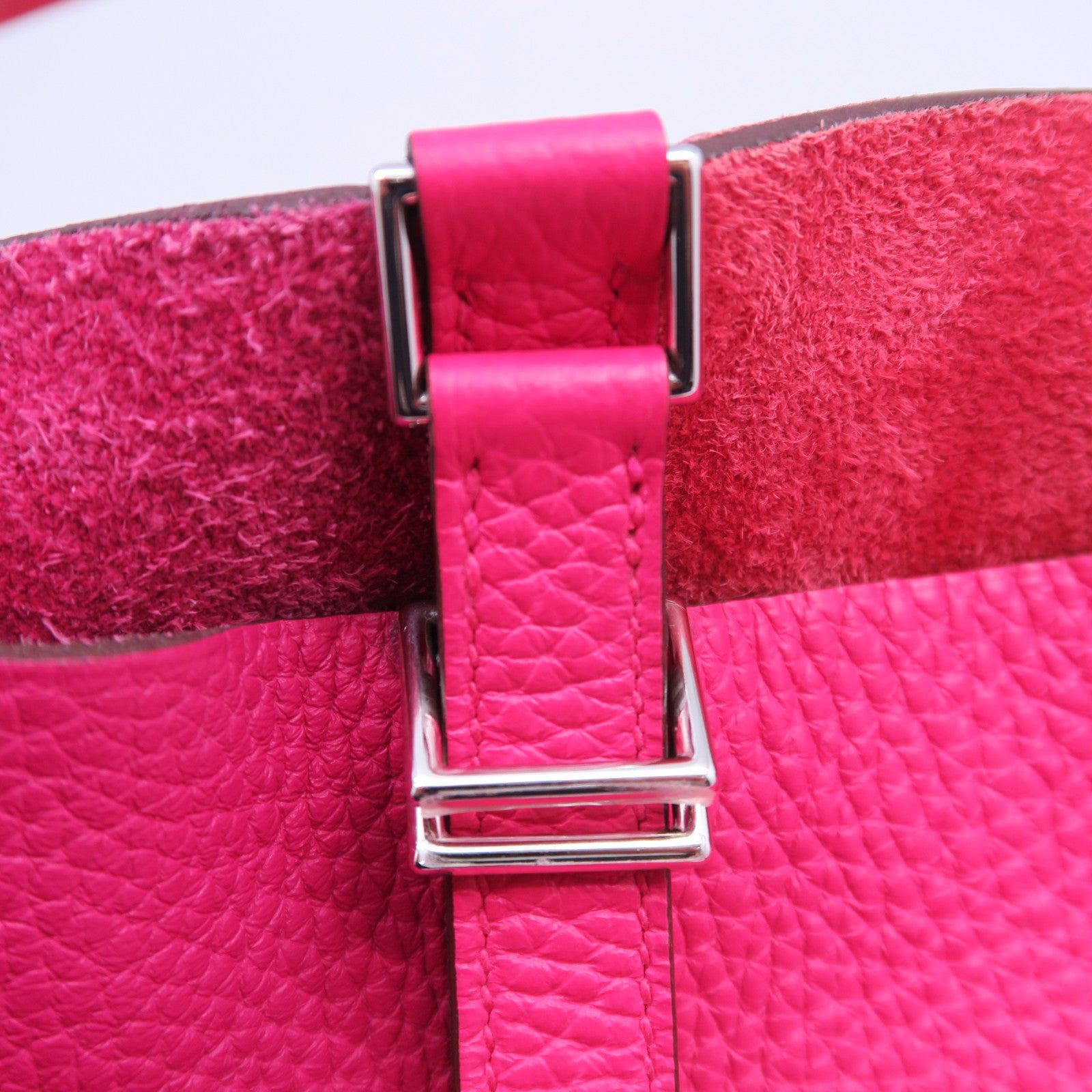 HERMES Clemence皮革Picotin MM銀扣手挽袋Rose Extreme玫瑰桃紅色/Rouge de Coeur心紅色