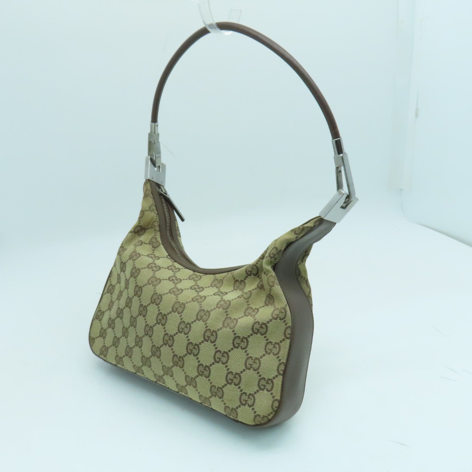 GUCCI 帆布Shoulder Bag銀扣手挽袋/肩背袋啡色