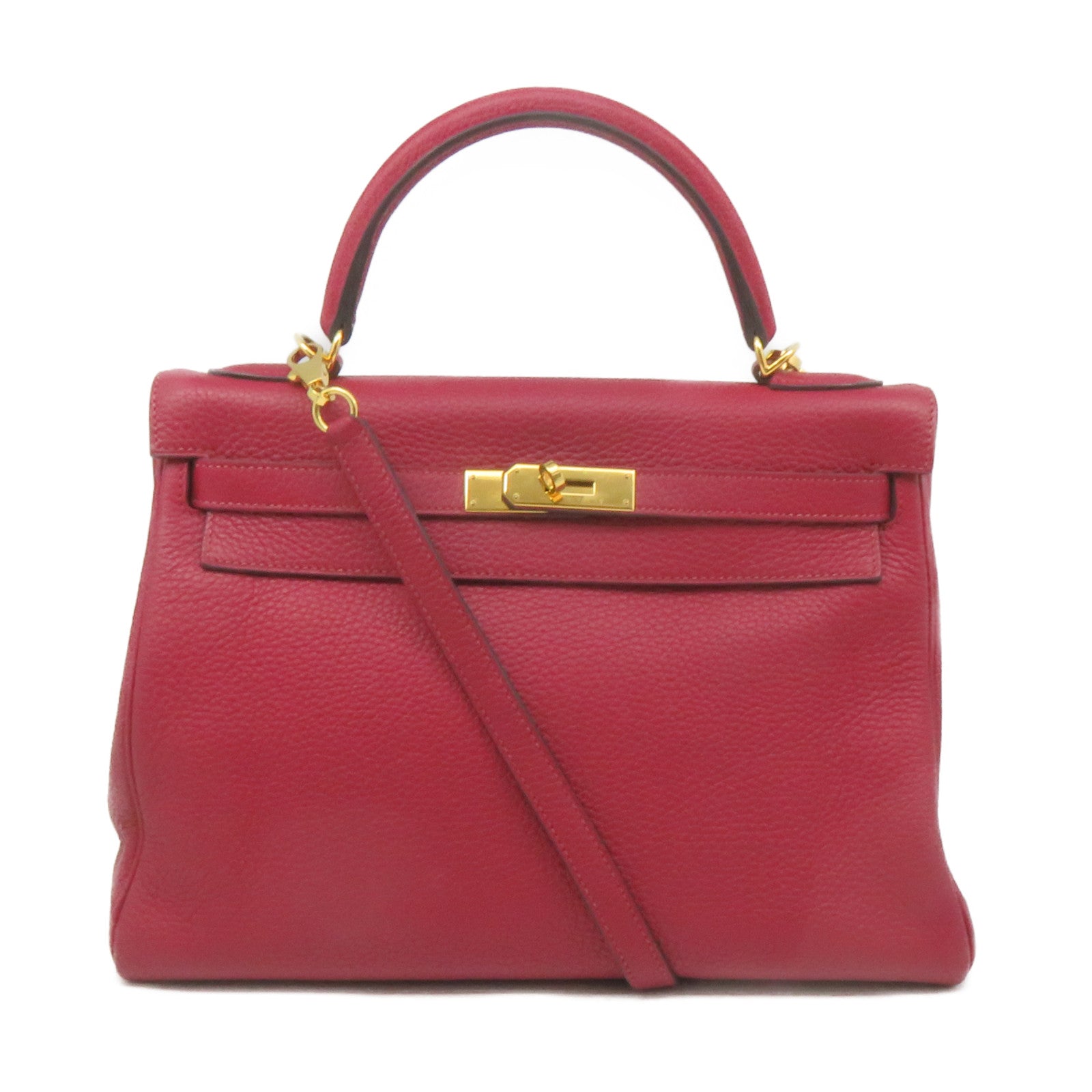 HERMES 【激減優惠】Togo皮革Kelly 32 2Way Hand Bag金扣手挽肩背兩用袋法拉利紅