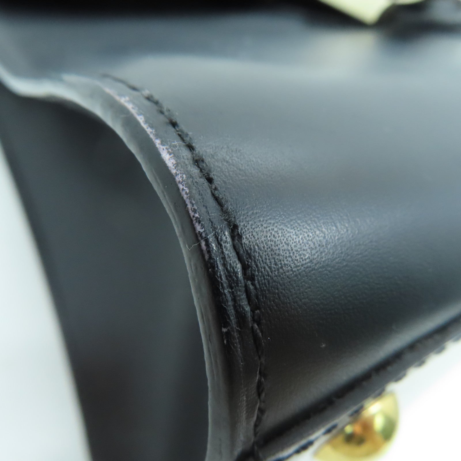 SELECTION Cowhide Leather Delvaux Brillant Gold Buckle Handle Shoulder Bag Black