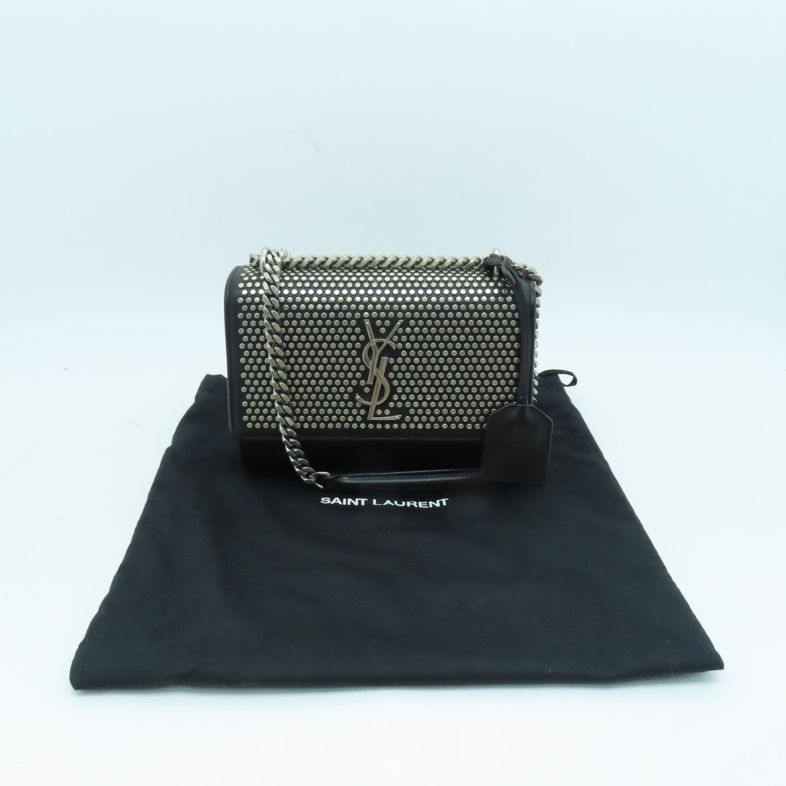 SAINT LAURENT 牛皮皮革Chain Shoulder Bag銀扣鏈帶肩背袋黑色