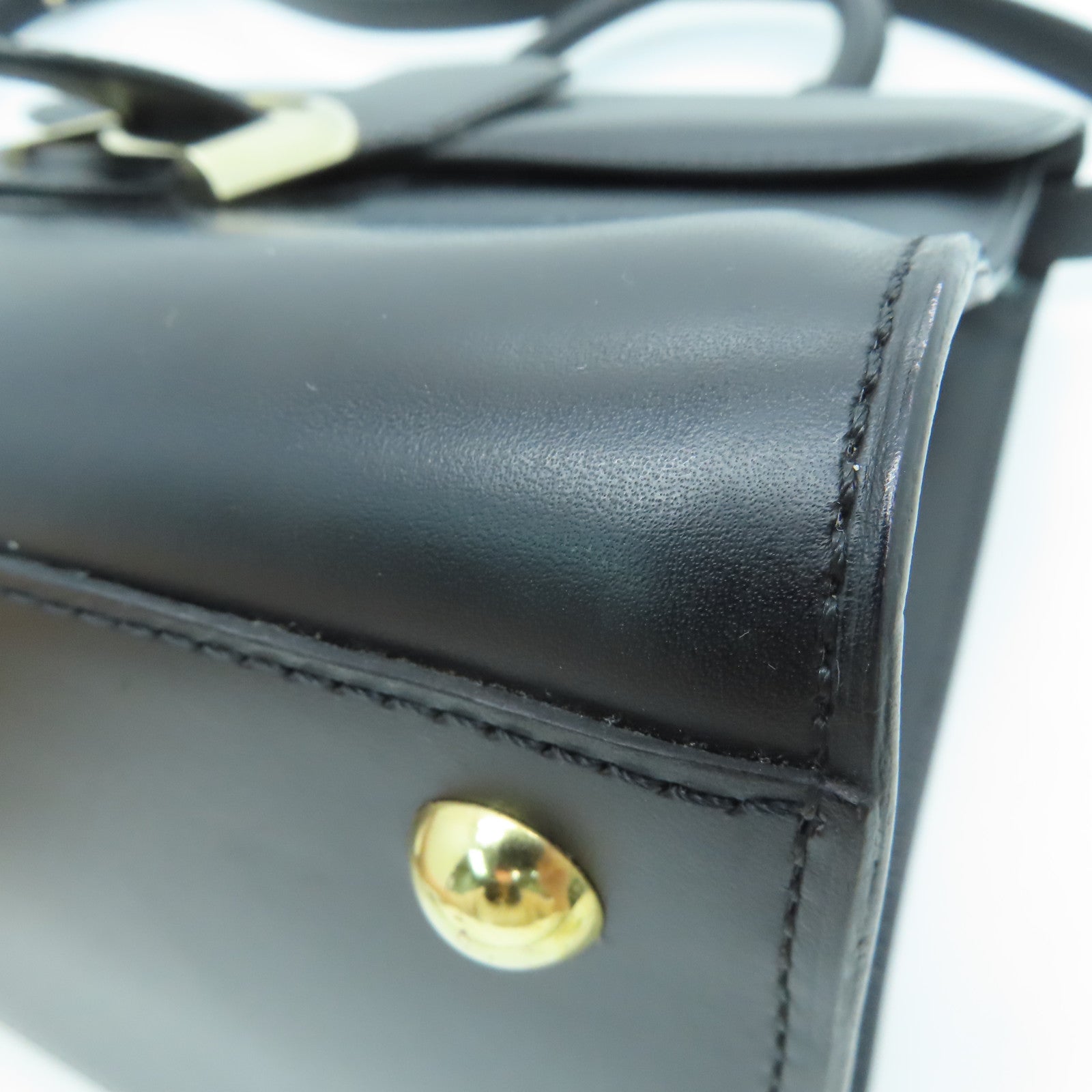 SELECTION Cowhide Leather Delvaux Brillant Gold Buckle Handle Shoulder Bag Black