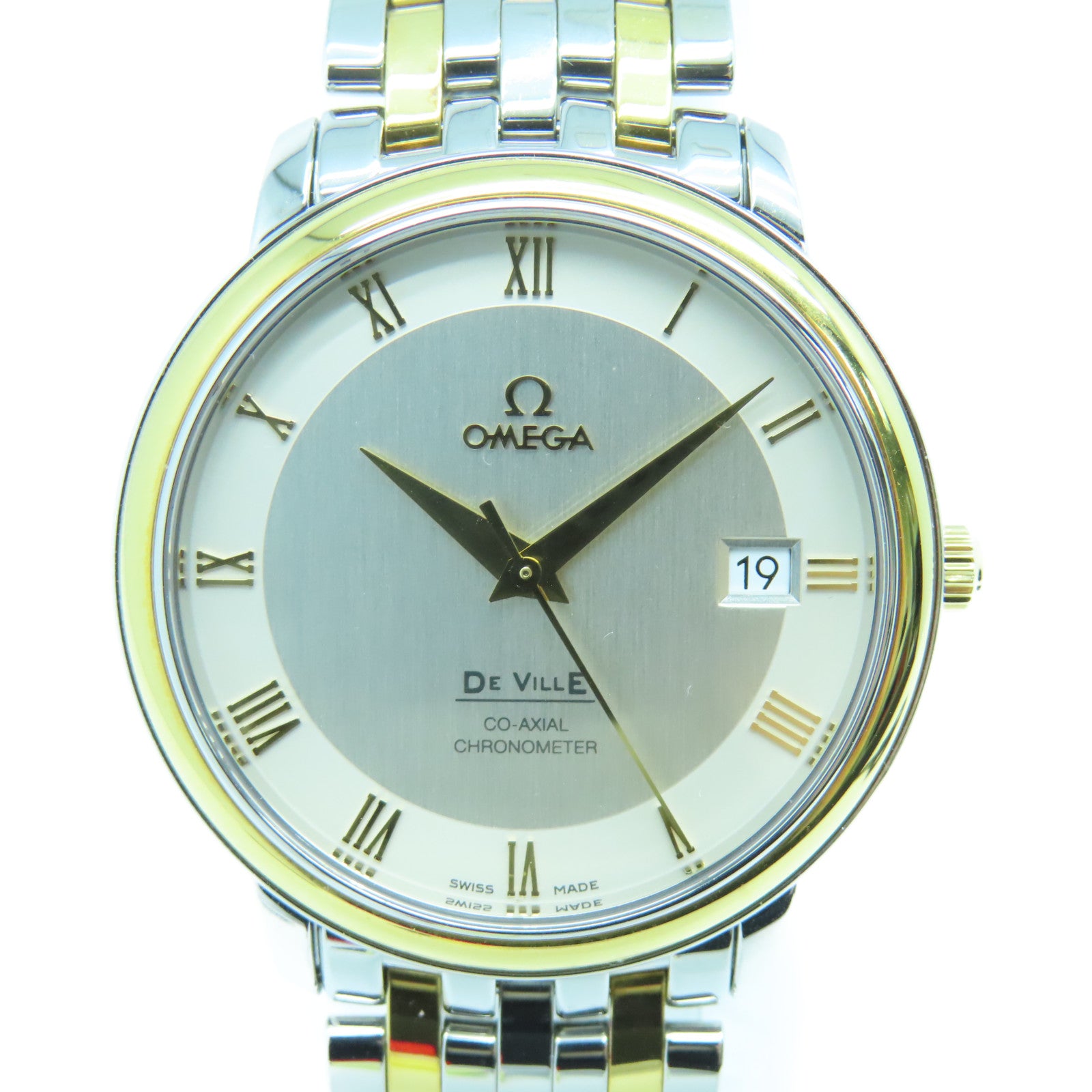 OMEGA De Ville Co-Axial 18K黃金/不鏽鋼手錶自動機芯銀色/白色