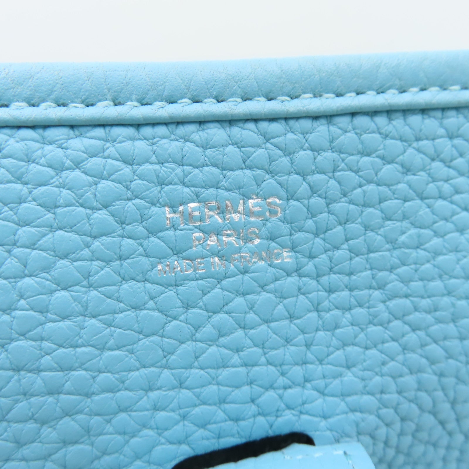 HERMES Clemence皮革Evelyne GM銀扣肩背袋蒂芬尼藍色