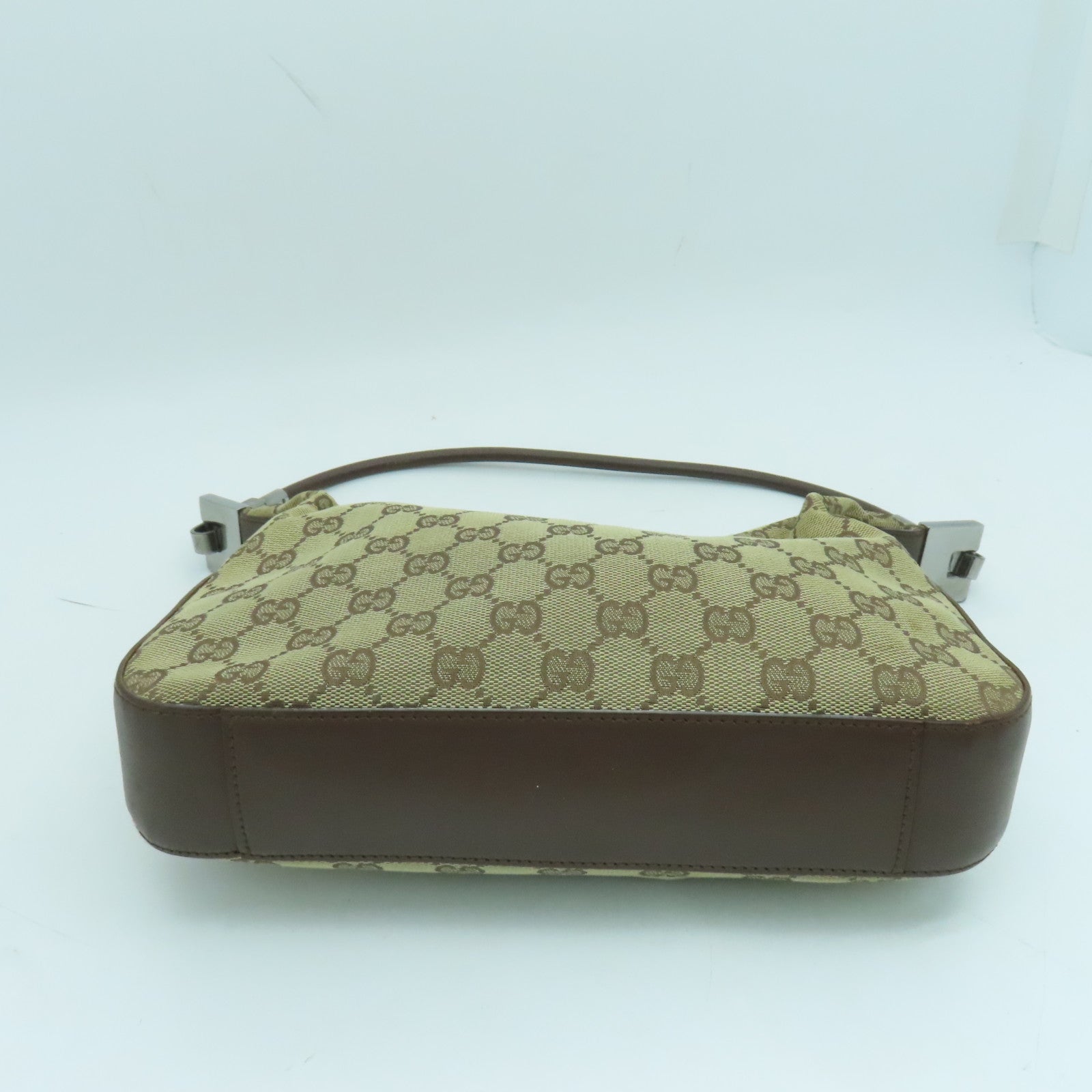 GUCCI 帆布Shoulder Bag銀扣手挽袋/肩背袋啡色