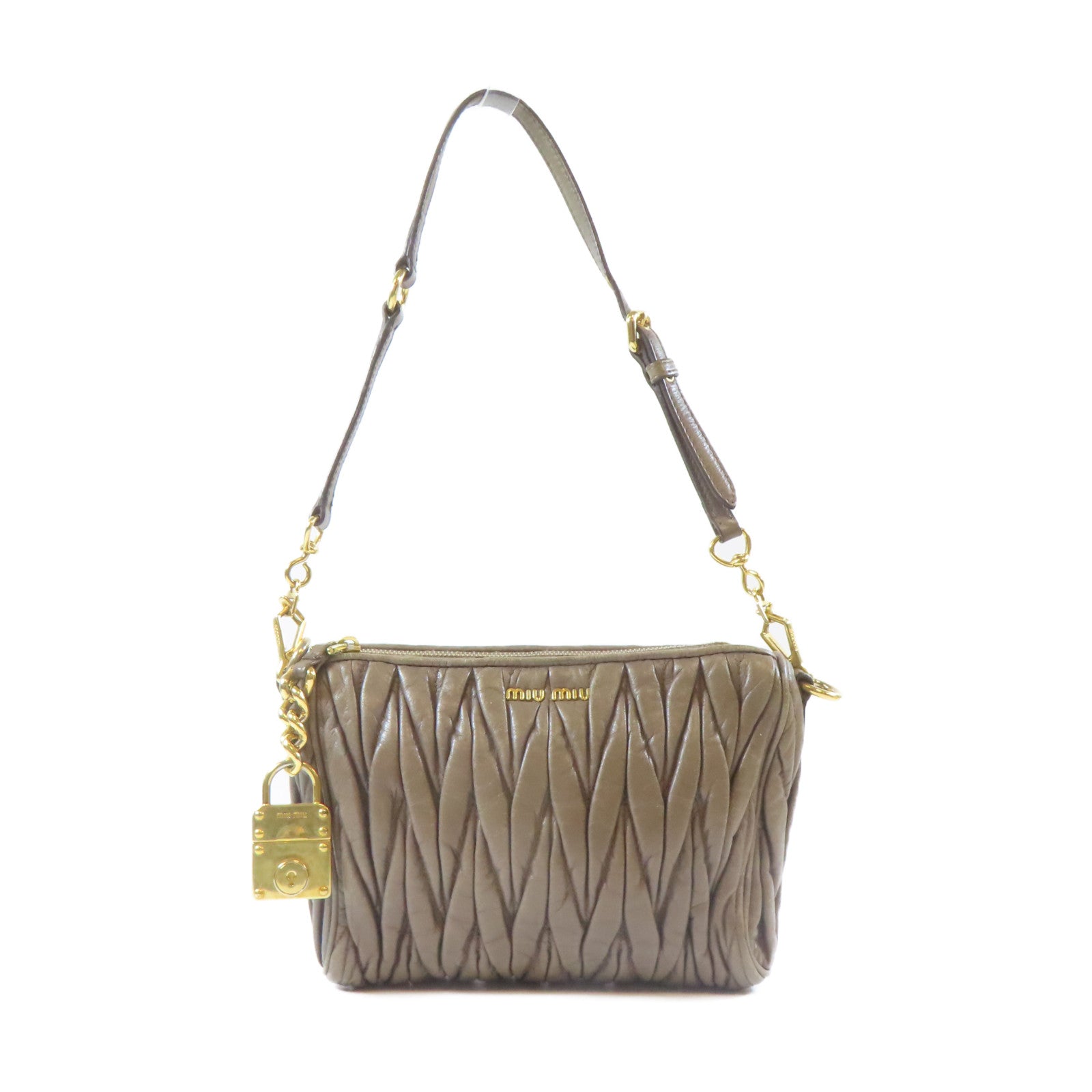 Miu Miu 牛皮皮革Shoulder Bag金扣肩背袋灰色