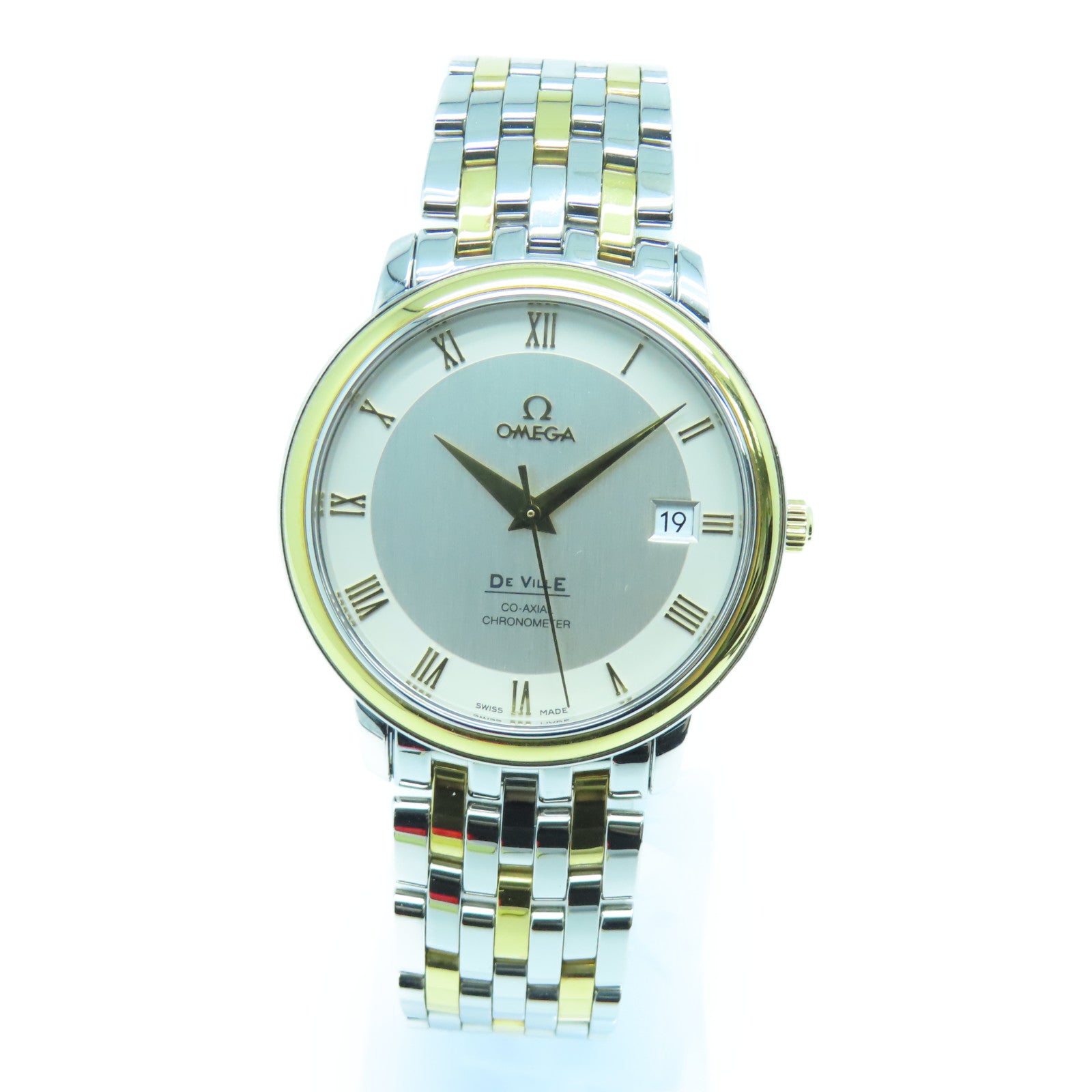 OMEGA De Ville Co-Axial 18K黃金/不鏽鋼手錶自動機芯銀色/白色