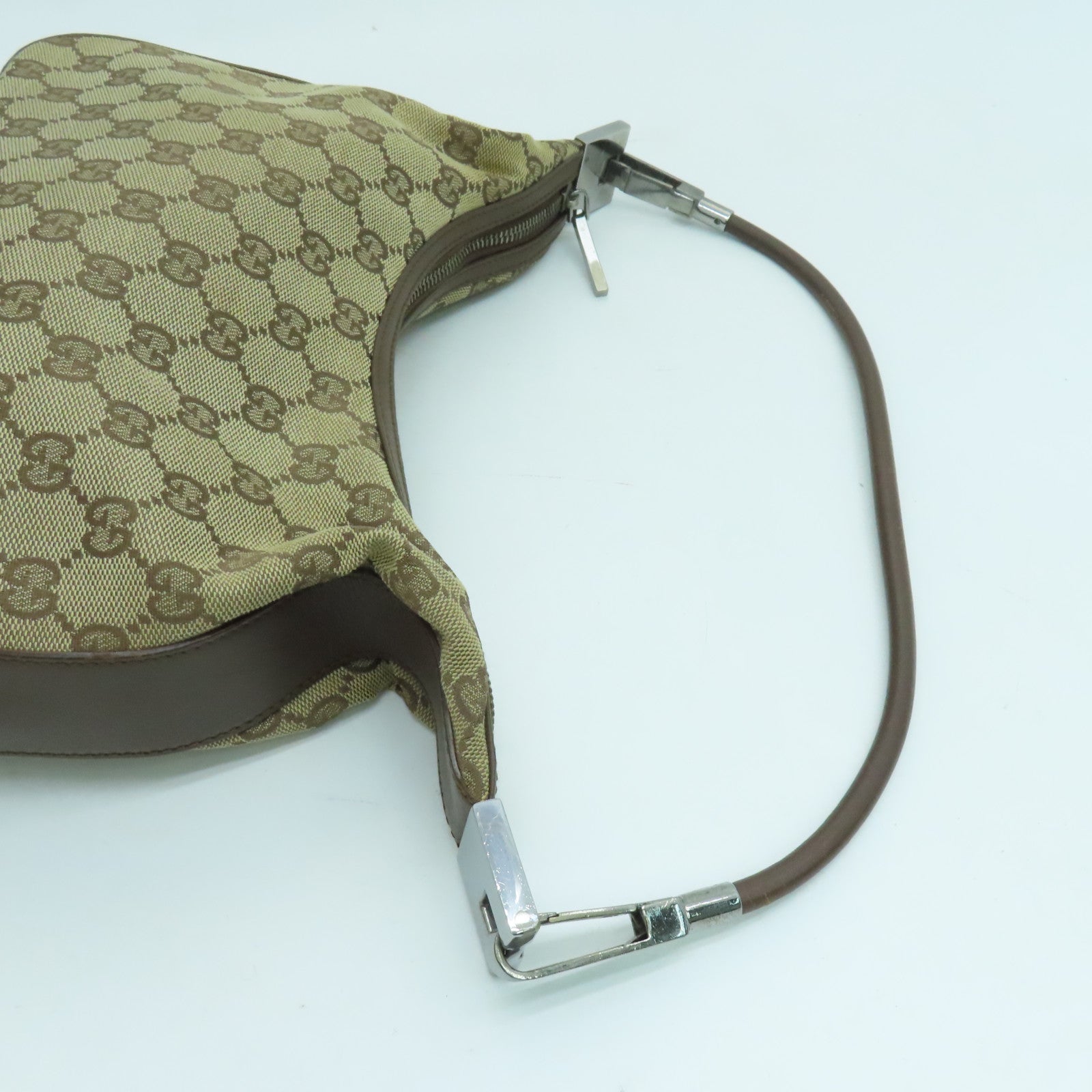 GUCCI 帆布Shoulder Bag銀扣手挽袋/肩背袋啡色