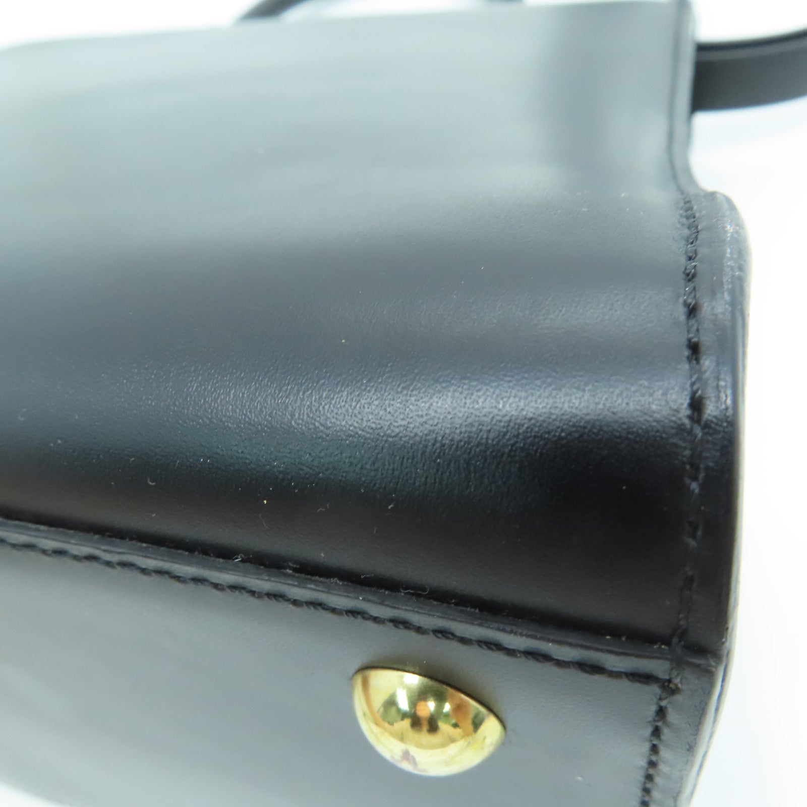 SELECTION Cowhide Leather Delvaux Brillant Gold Buckle Handle Shoulder Bag Black