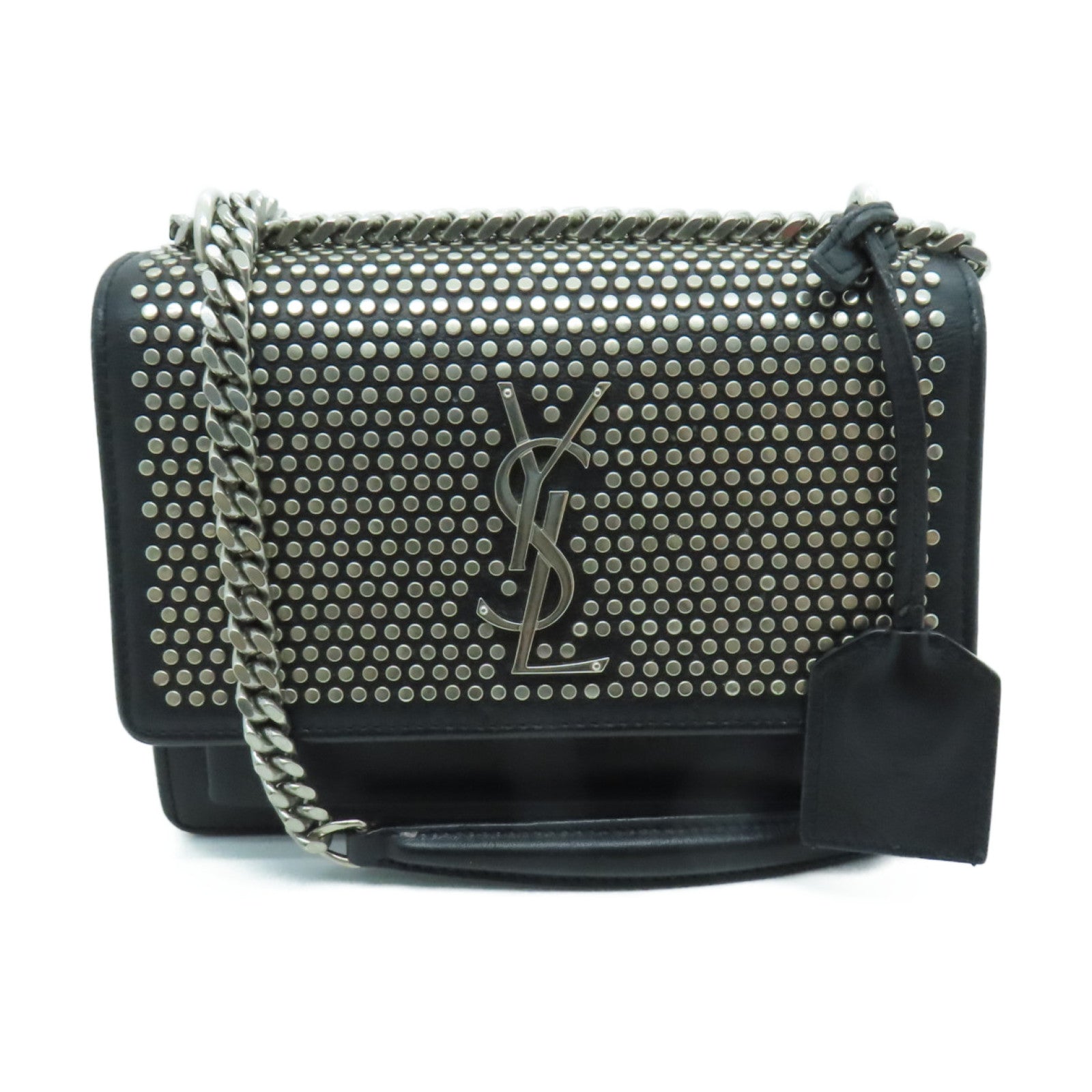 SAINT LAURENT 牛皮皮革Chain Shoulder Bag銀扣鏈帶肩背袋黑色