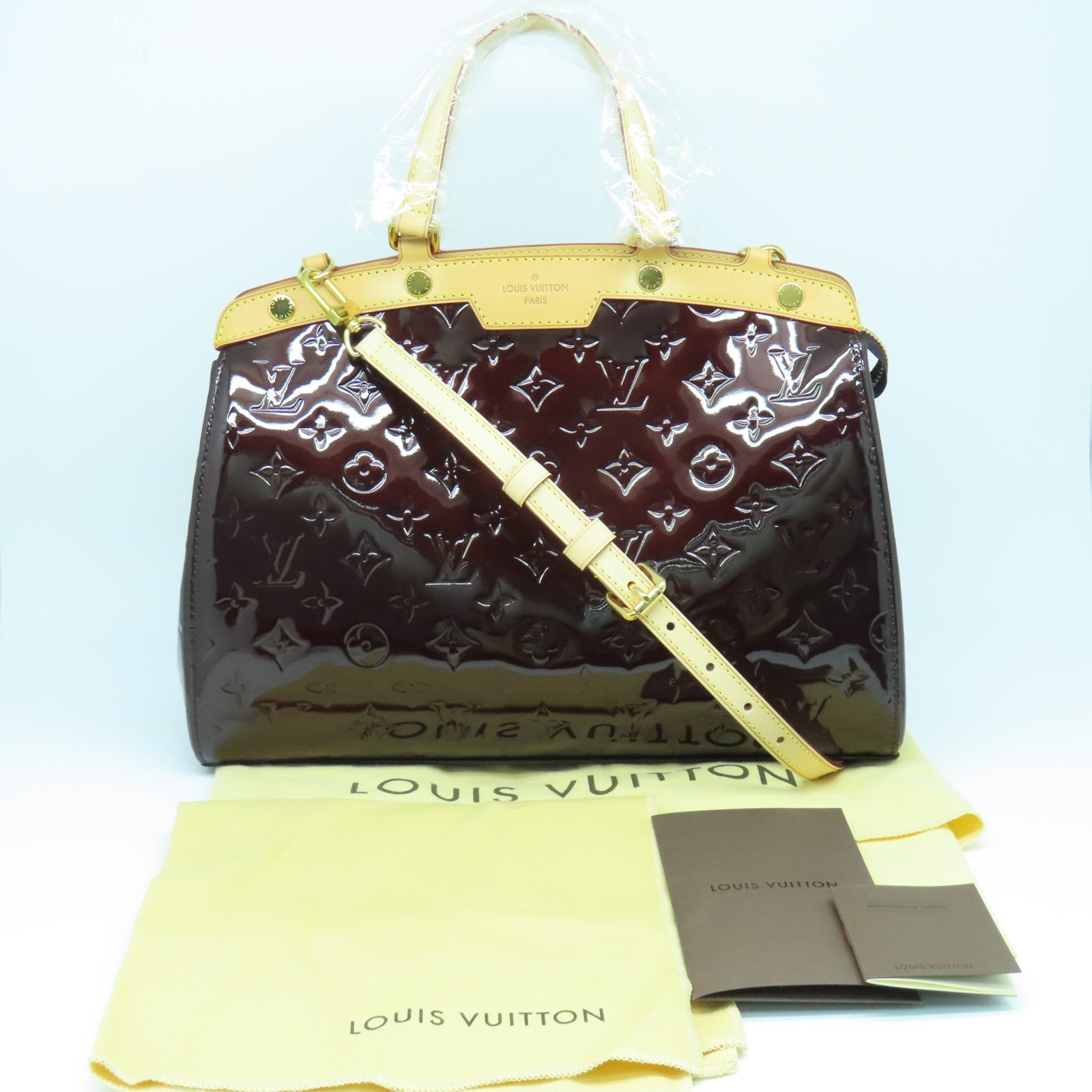 LOUIS VUITTON Monogram Vernis Brea MM金扣手挽肩背兩用袋酒紅色