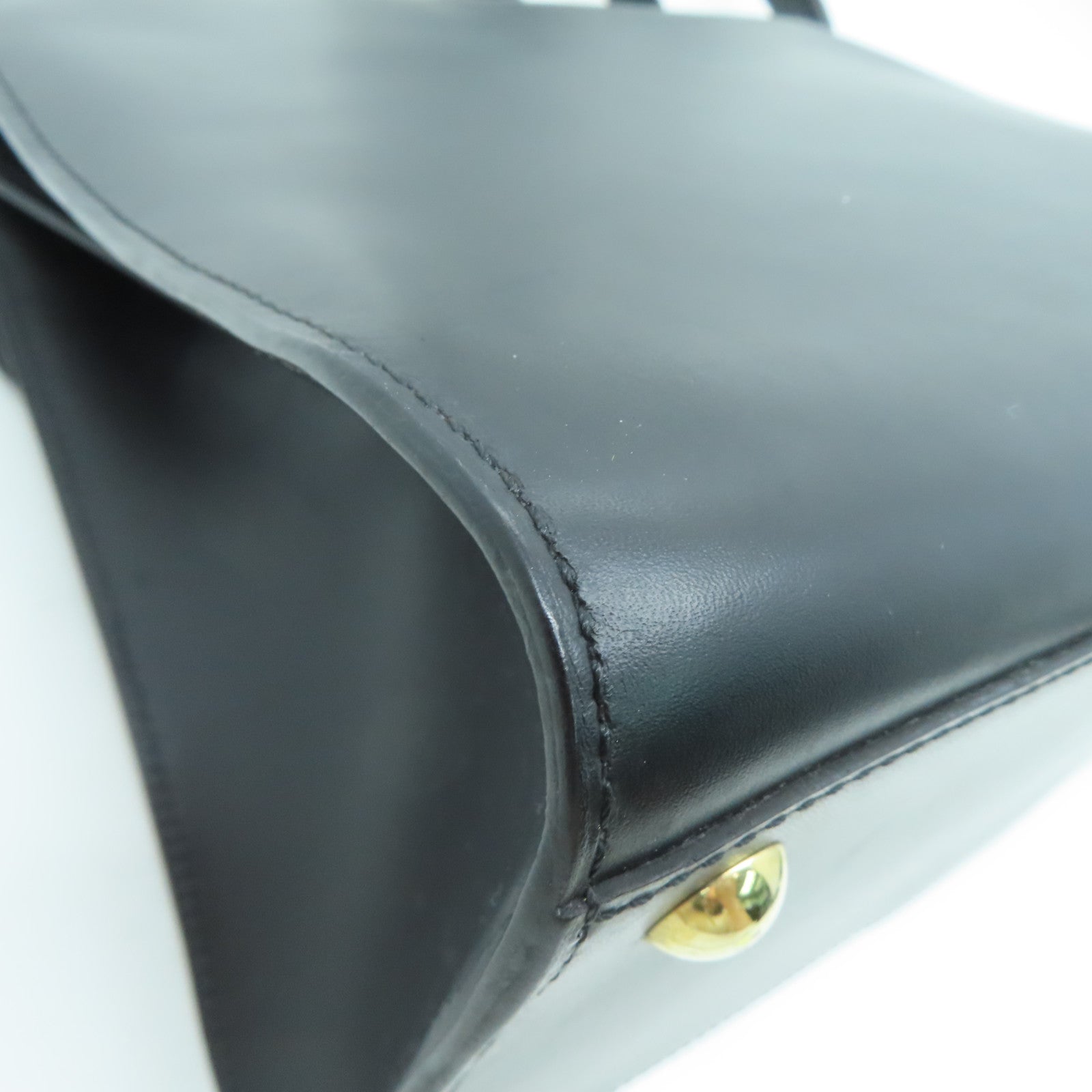 SELECTION Cowhide Leather Delvaux Brillant Gold Buckle Handle Shoulder Bag Black