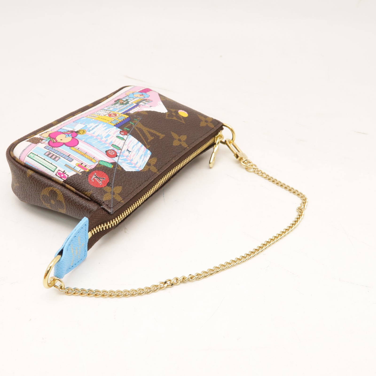 LOUIS VUITTON Monogram Mini Pochette Accessoires金扣鏈帶手挽袋啡色