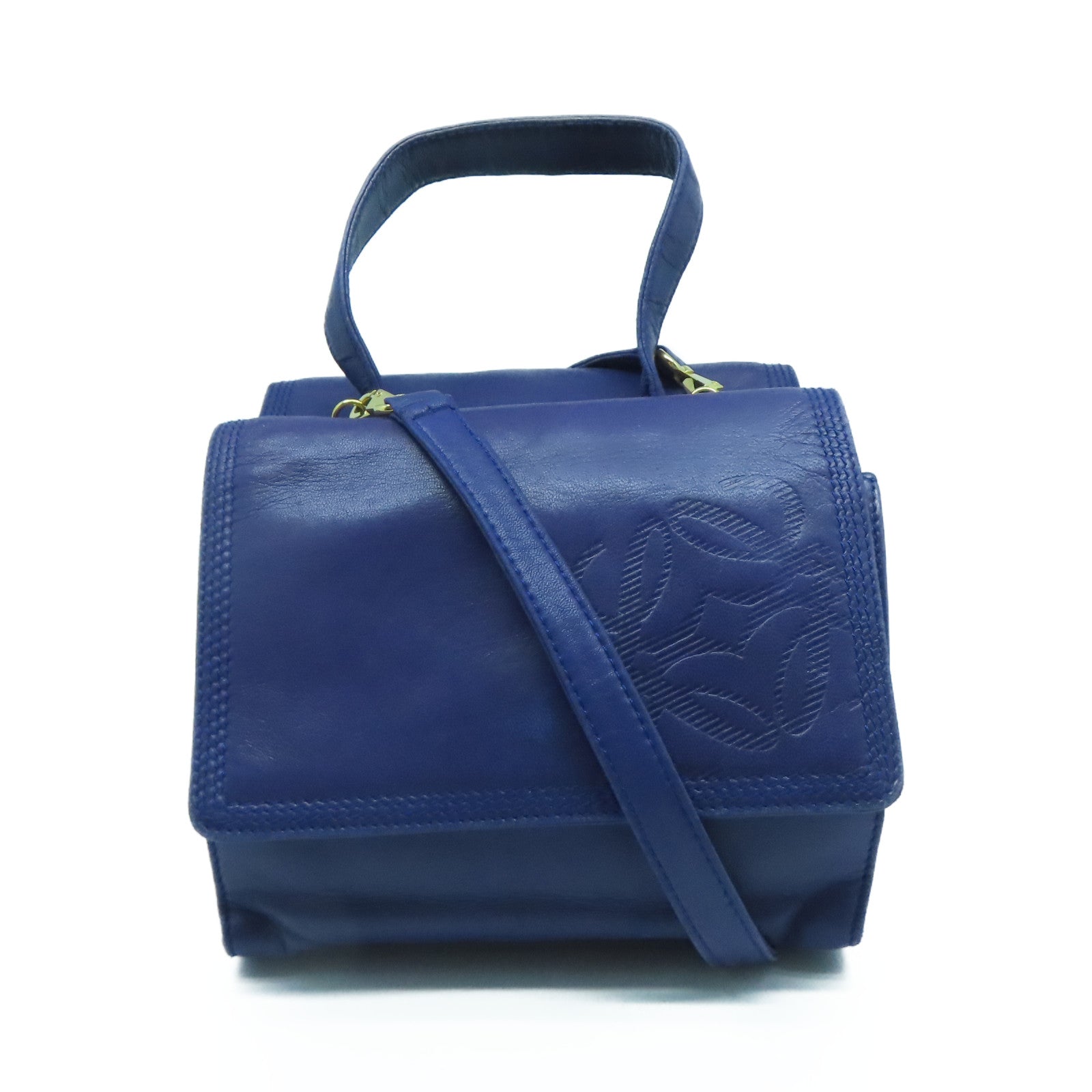 LOEWE 羊皮皮革Shoulder Bag金扣手挽肩背兩用袋藍色