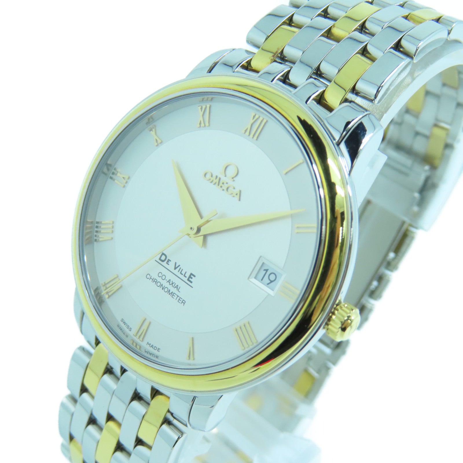 OMEGA De Ville Co-Axial 18K黃金/不鏽鋼手錶自動機芯銀色/白色