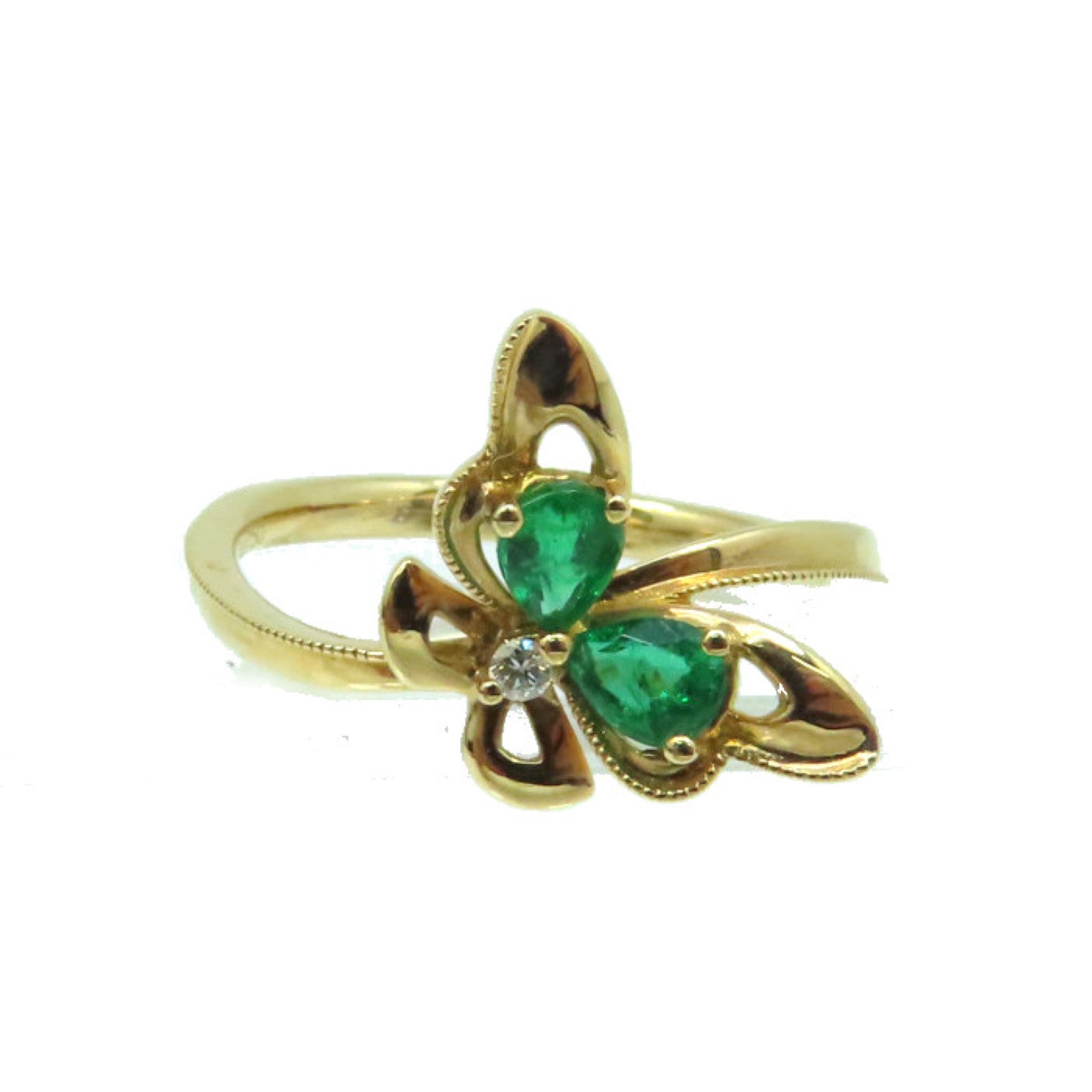 JEWELRY 【激減優惠】18K玫瑰金/0.33綠寶石/0.02ct鑽石Emerald Ring戒指US#6