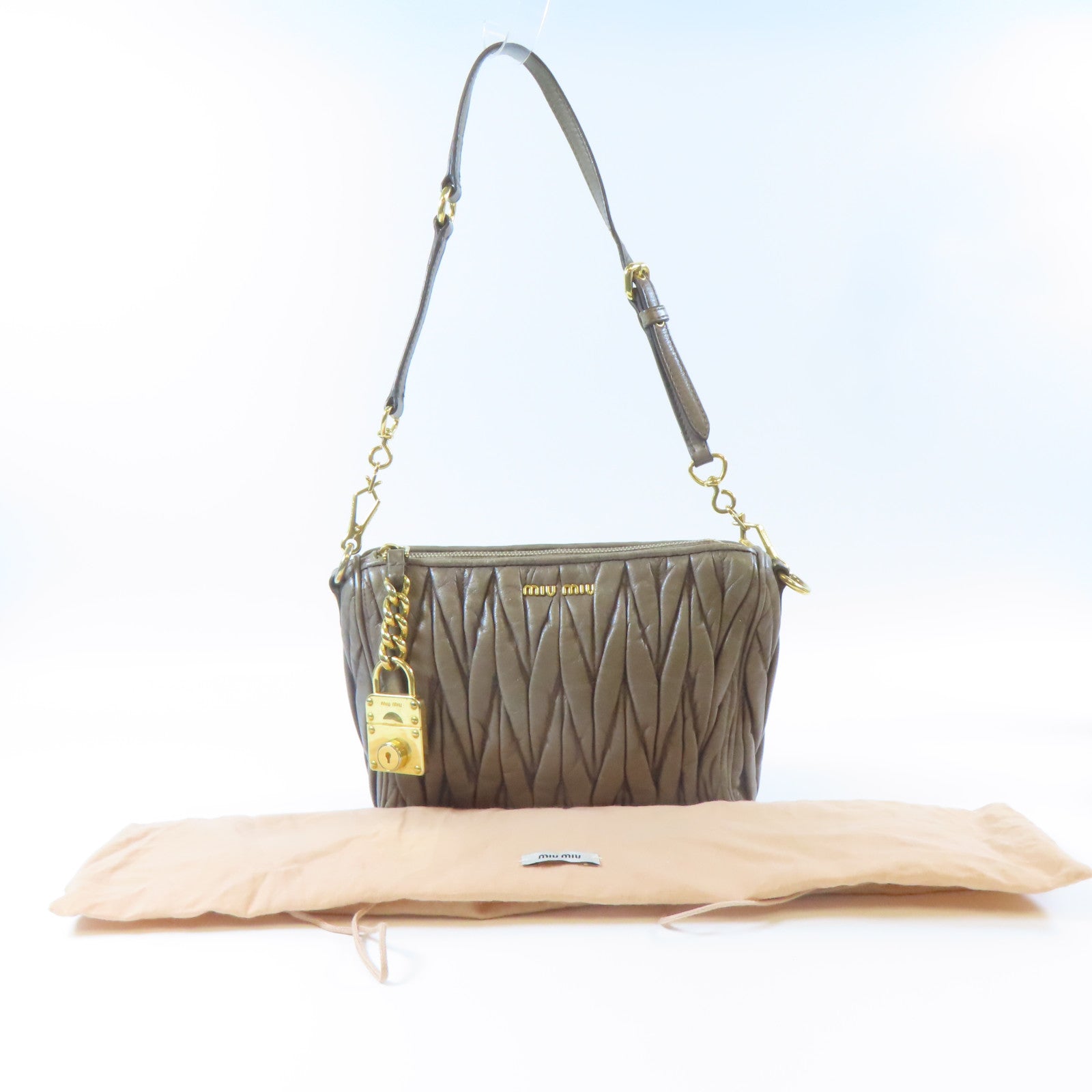 Miu Miu 牛皮皮革Shoulder Bag金扣肩背袋灰色