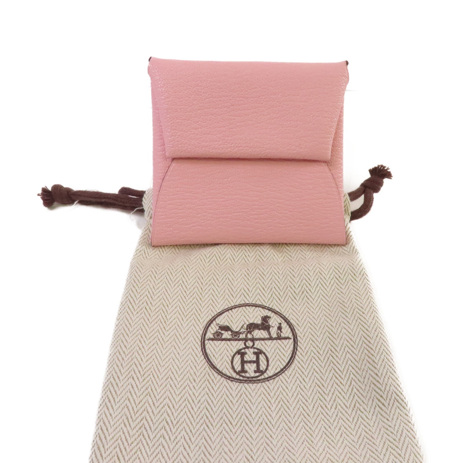 HERMES Chevre皮革Bastia Coin Case銀扣零錢包3Q Rose Sakura櫻花粉色