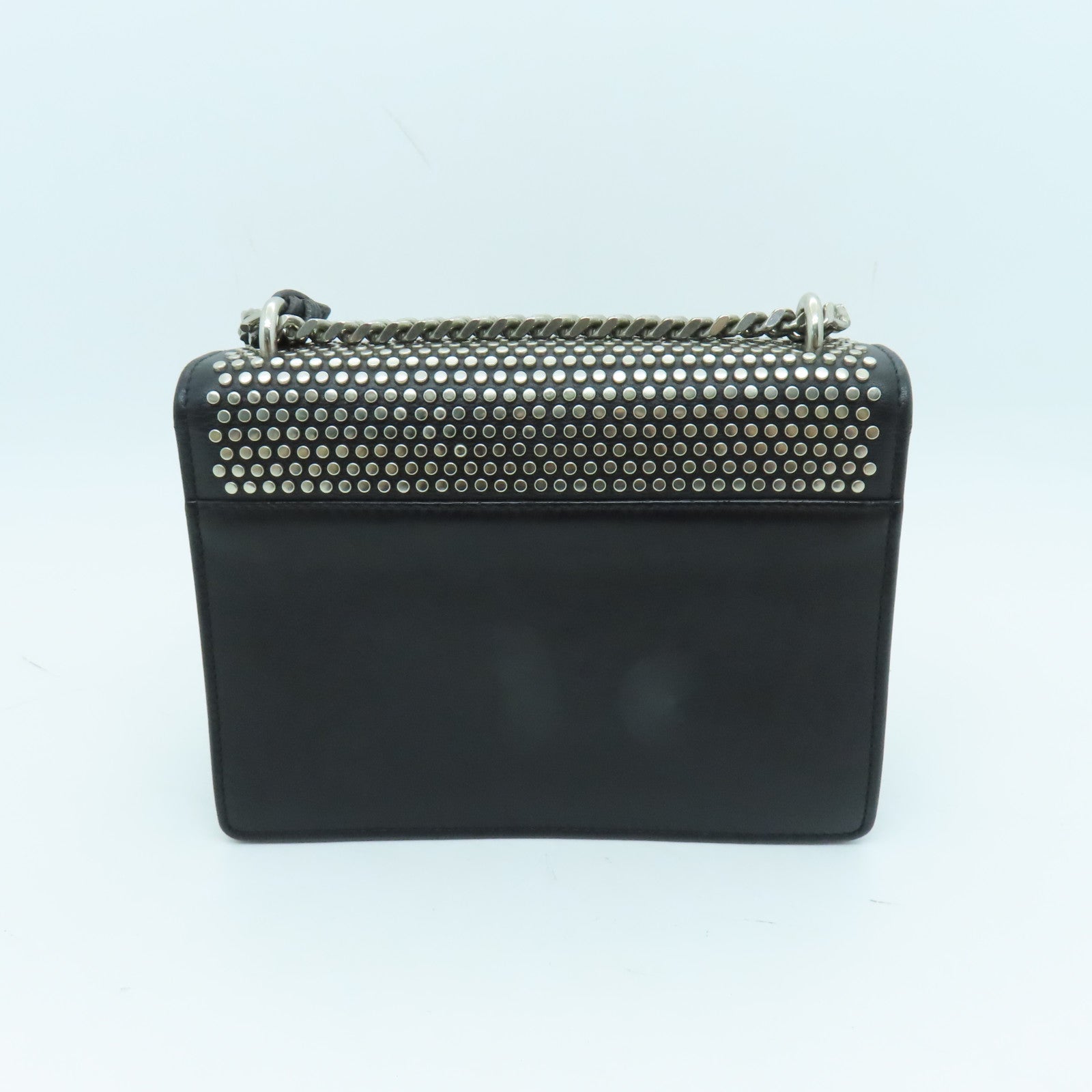 SAINT LAURENT 牛皮皮革Chain Shoulder Bag銀扣鏈帶肩背袋黑色