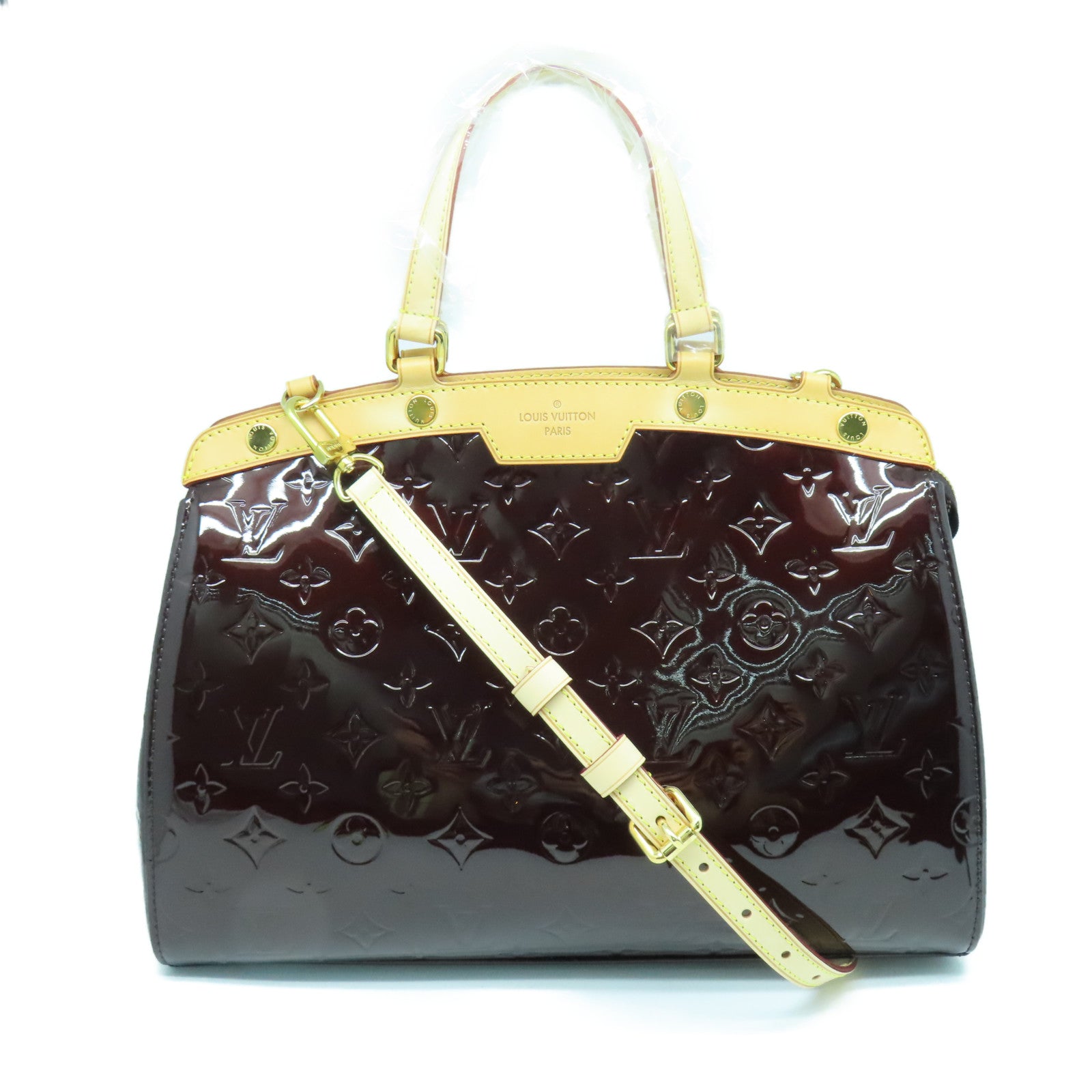 LOUIS VUITTON Monogram Vernis Brea MM金扣手挽肩背兩用袋酒紅色