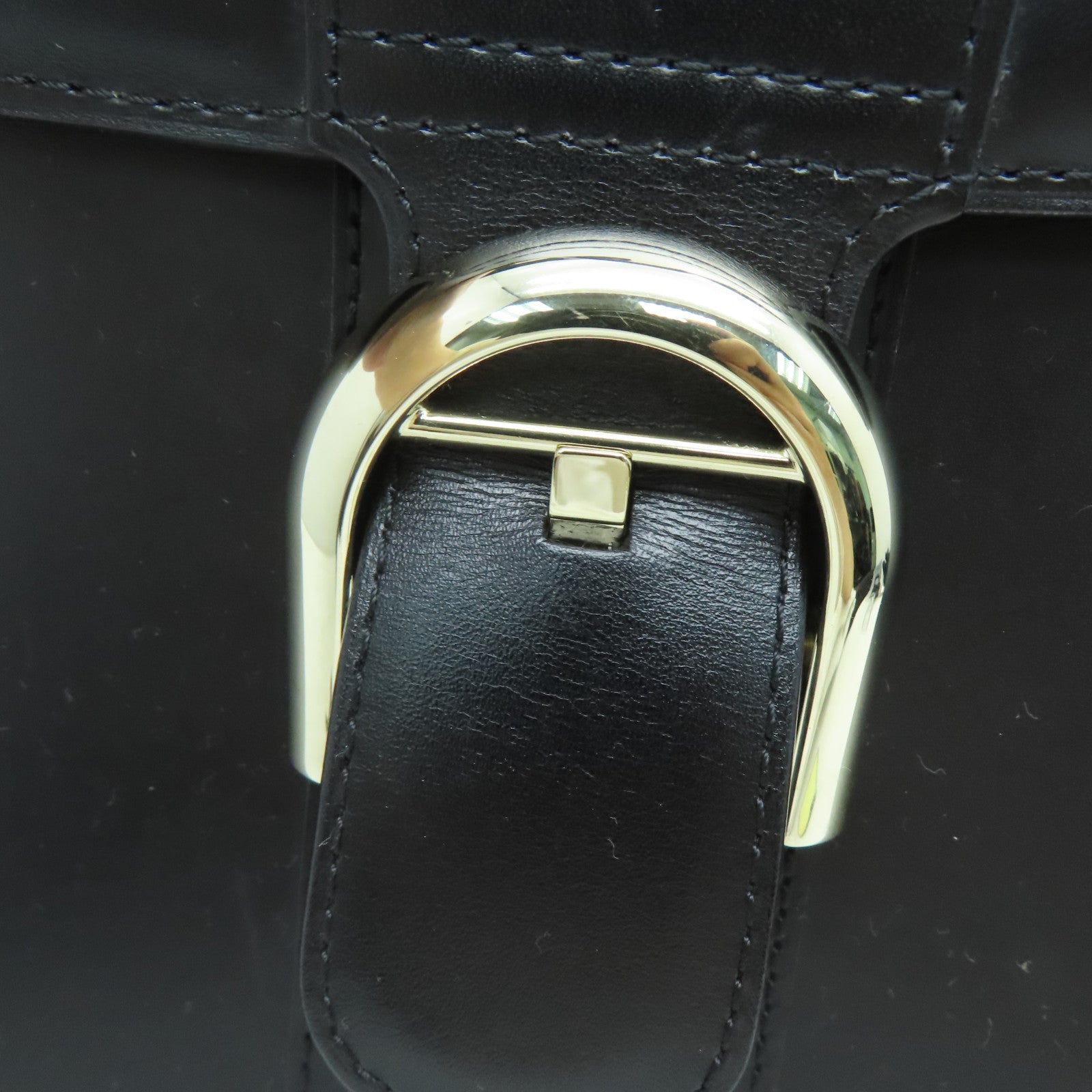 SELECTION Cowhide Leather Delvaux Brillant Gold Buckle Handle Shoulder Bag Black