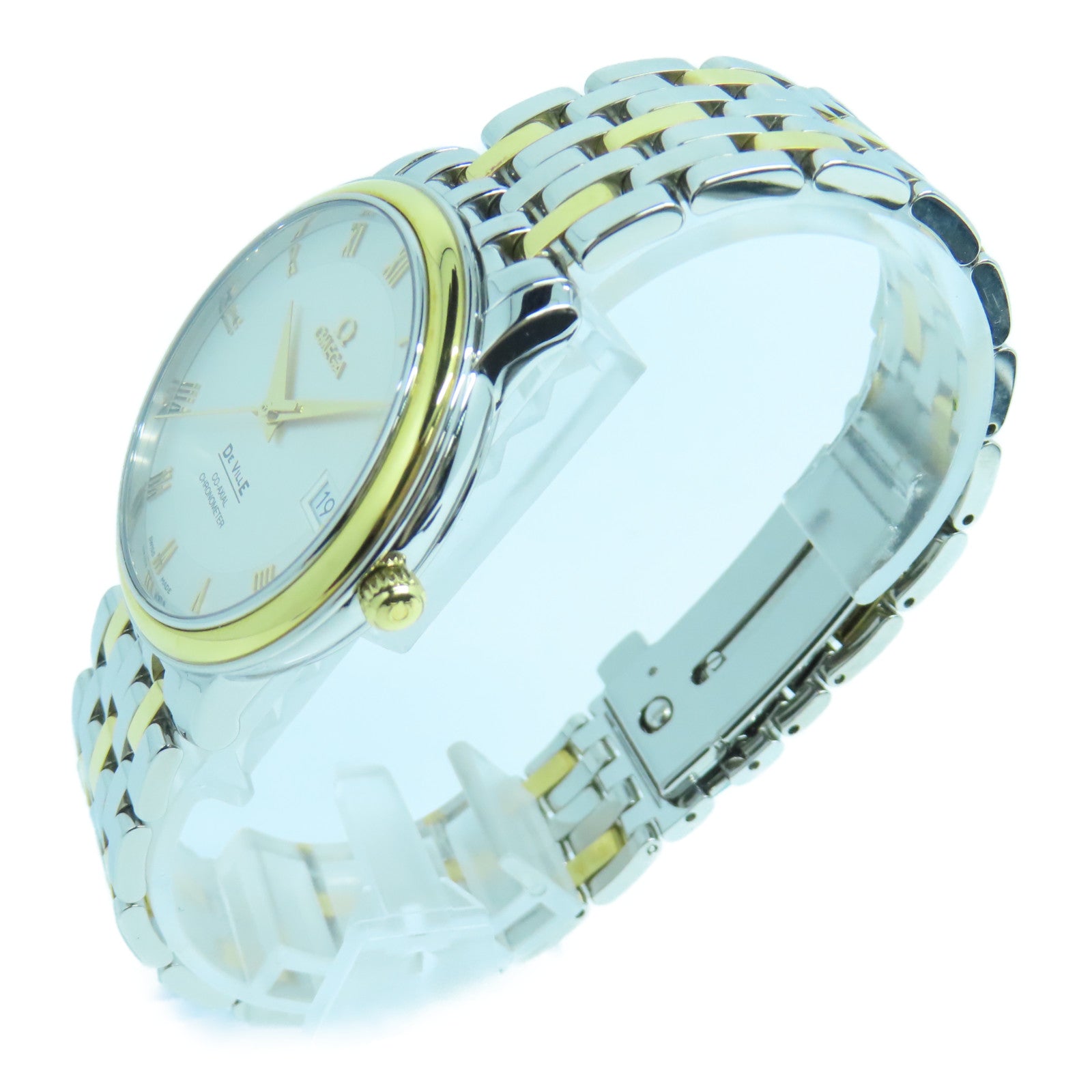OMEGA De Ville Co-Axial 18K黃金/不鏽鋼手錶自動機芯銀色/白色