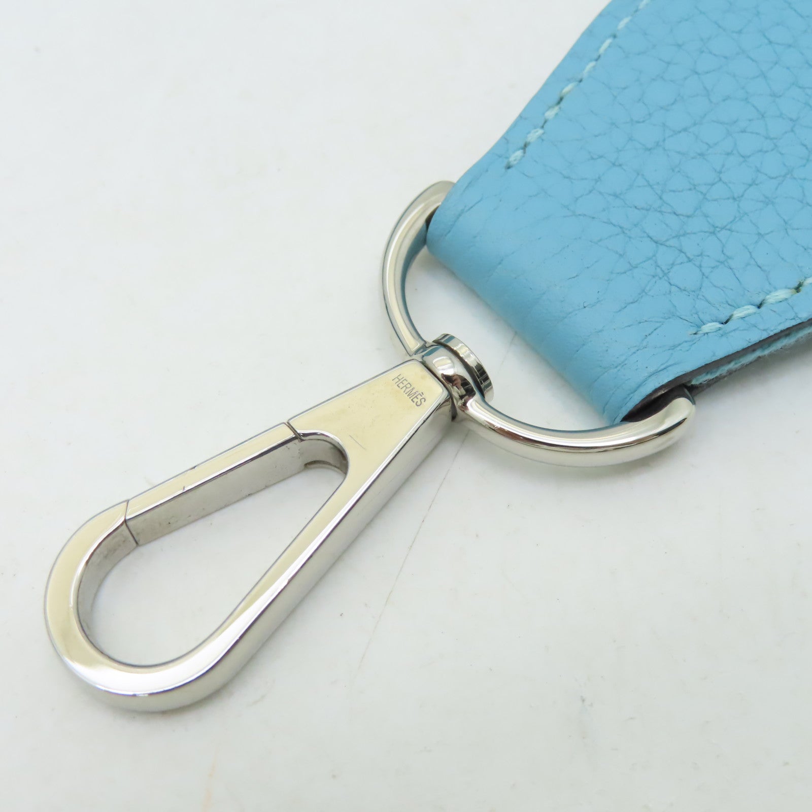 HERMES Clemence皮革Evelyne GM銀扣肩背袋蒂芬尼藍色