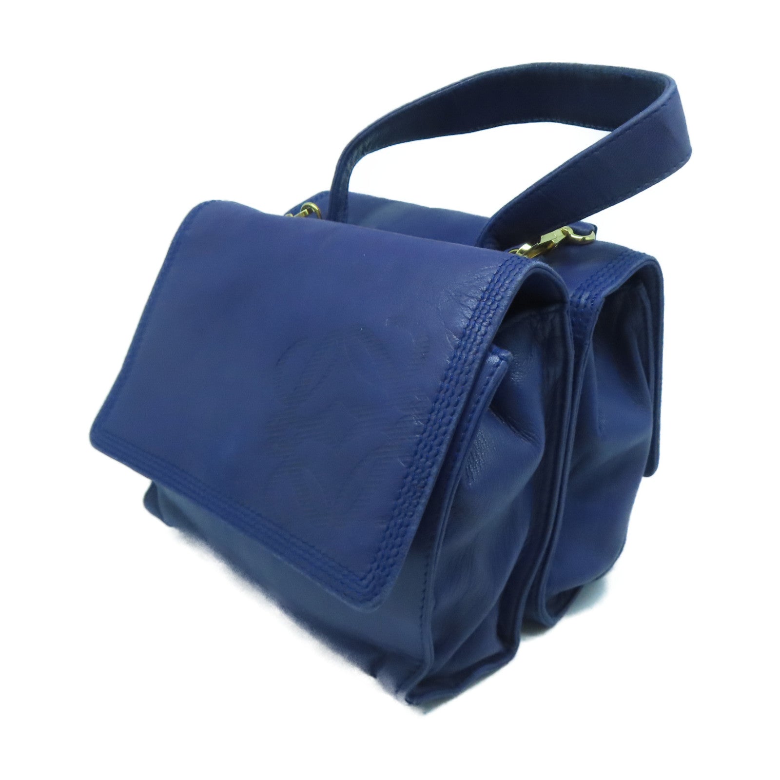 LOEWE 羊皮皮革Shoulder Bag金扣手挽肩背兩用袋藍色