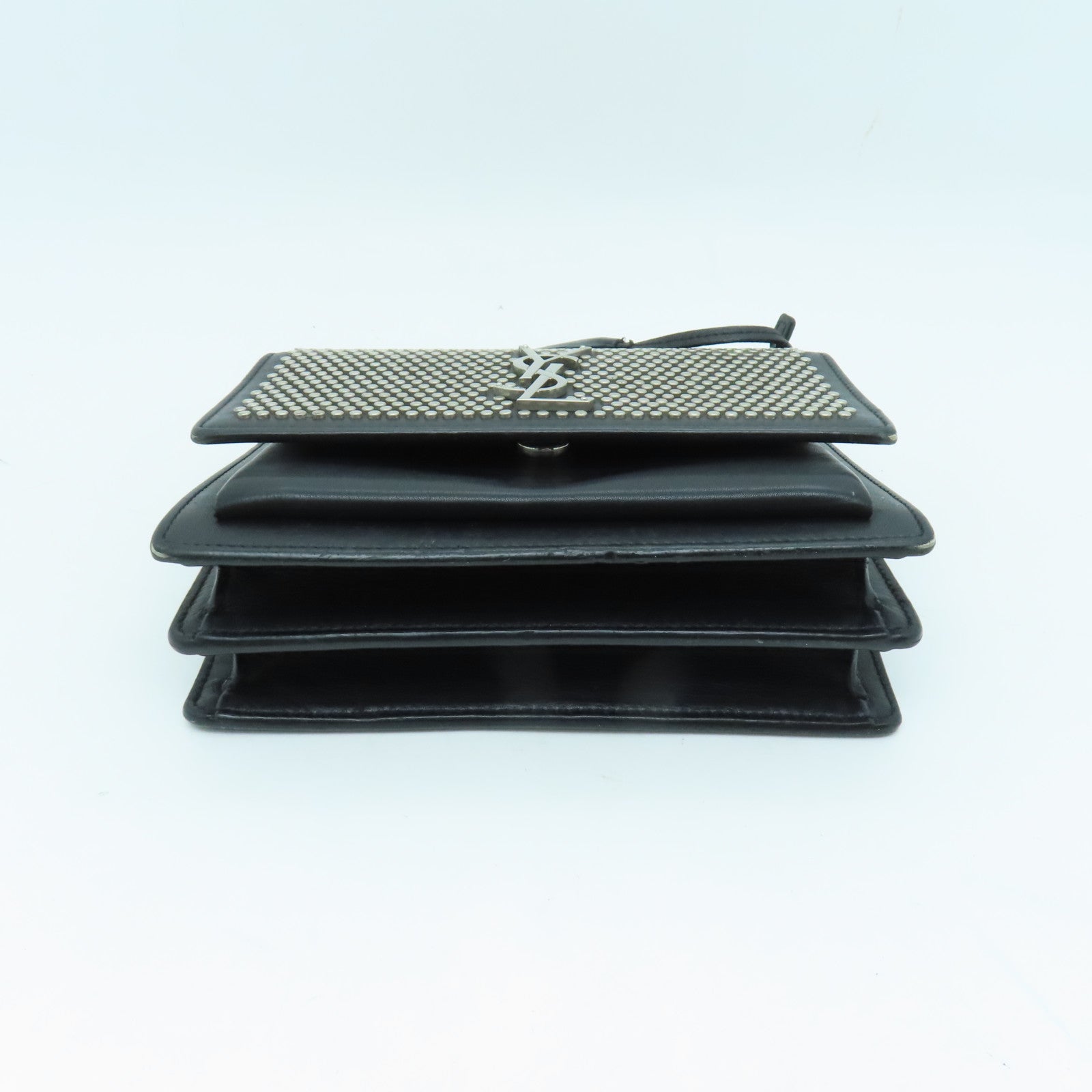 SAINT LAURENT 牛皮皮革Chain Shoulder Bag銀扣鏈帶肩背袋黑色