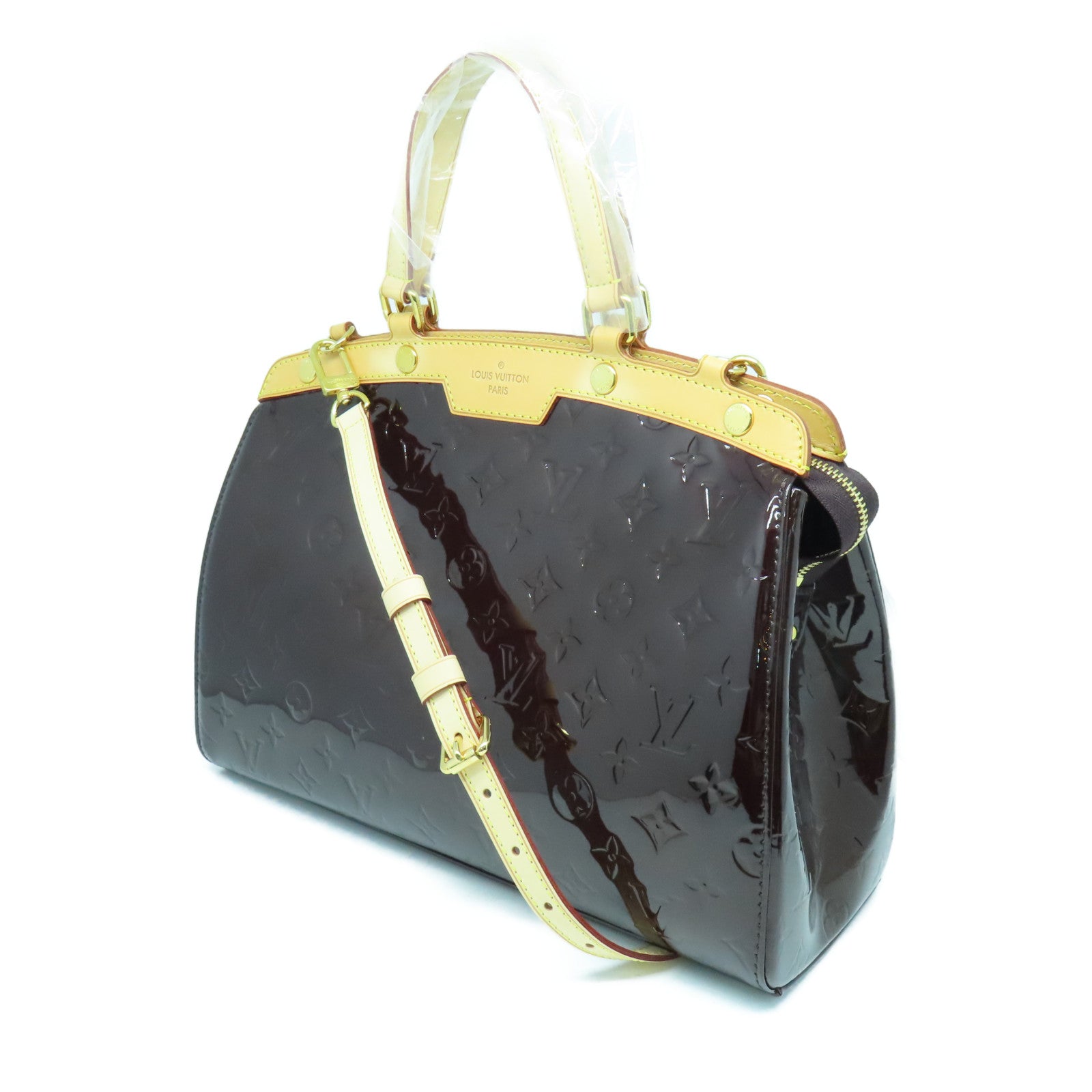 LOUIS VUITTON Monogram Vernis Brea MM金扣手挽肩背兩用袋酒紅色