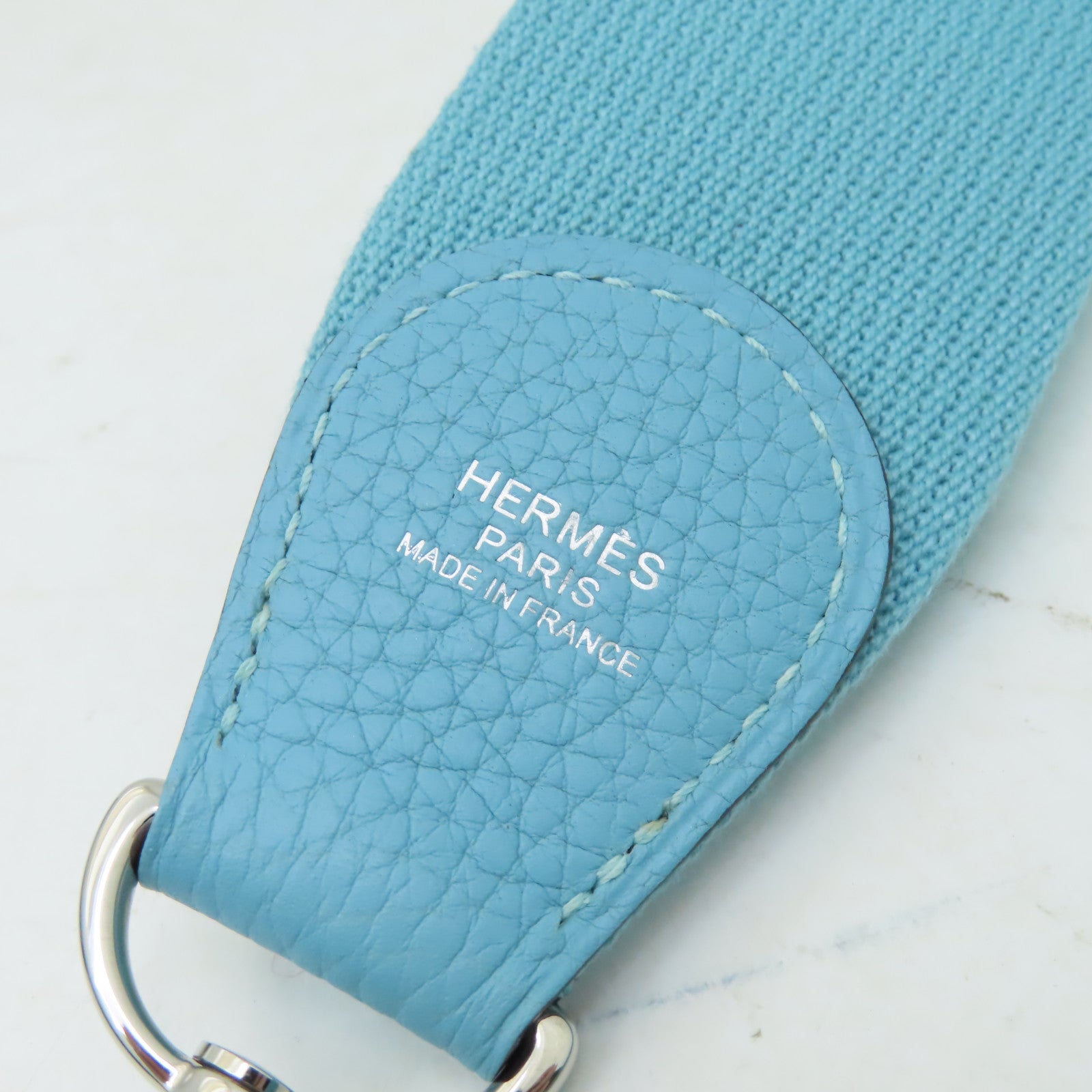 HERMES Clemence皮革Evelyne GM銀扣肩背袋蒂芬尼藍色