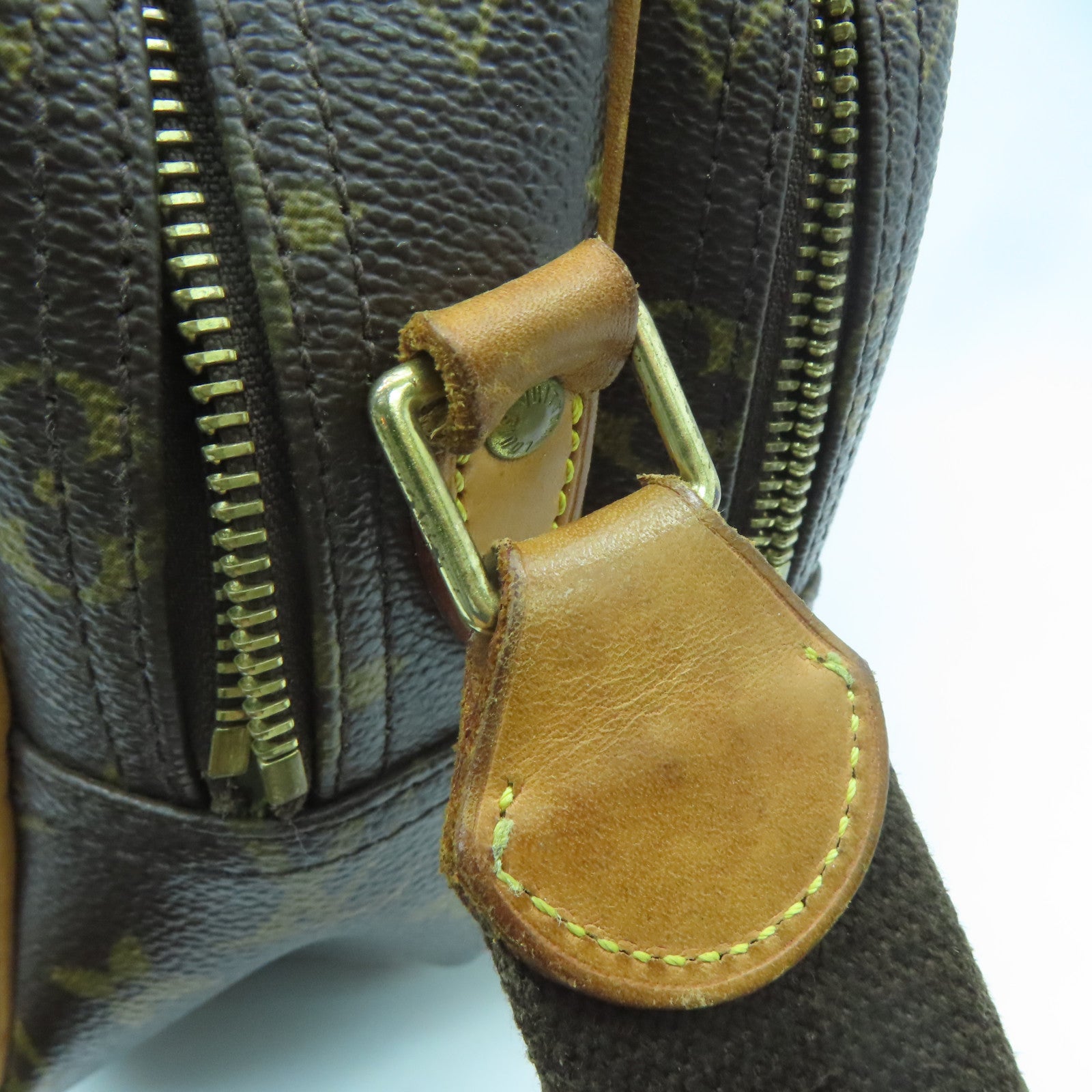 LOUIS VUITTON Monogram Reporter PM Gold Buckle Shoulder Bag Brown